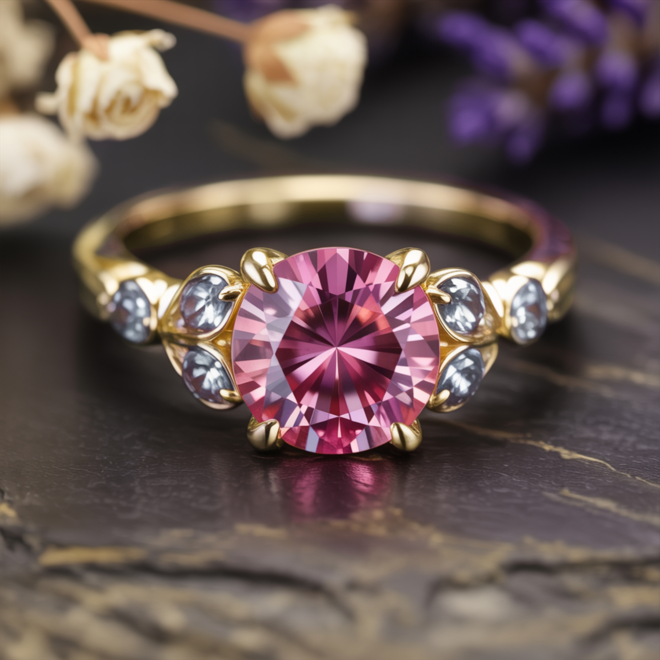 The Katalina 1.5CT Round Cut Pink Moissanite Ring