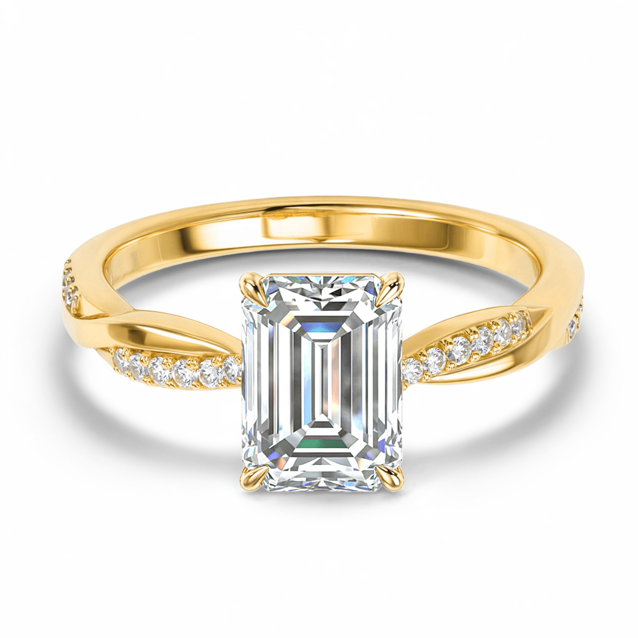 Twisted Band 1CT Emerald Cut Moissanite Ring