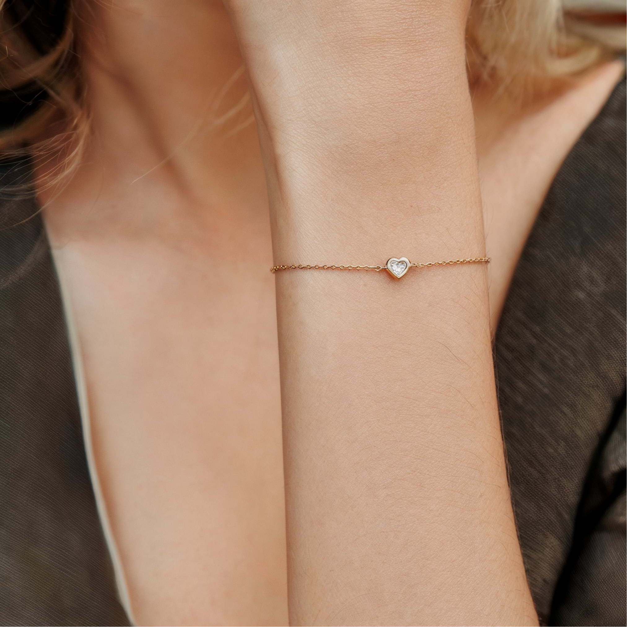 Bracelet Cœur avec Lunette Dorée