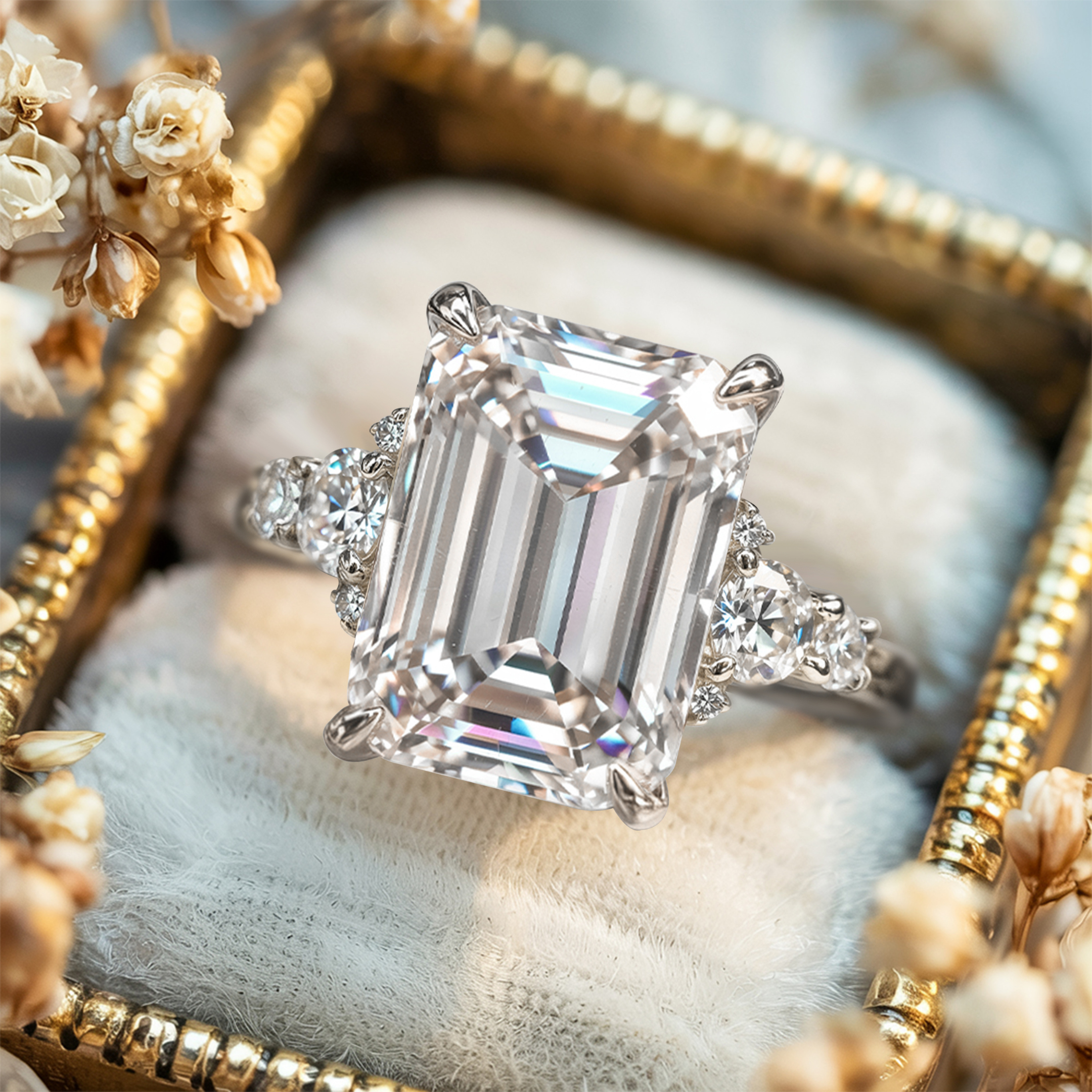 The Bella Jewel 5CT Emerald Cut Moissanite Ring