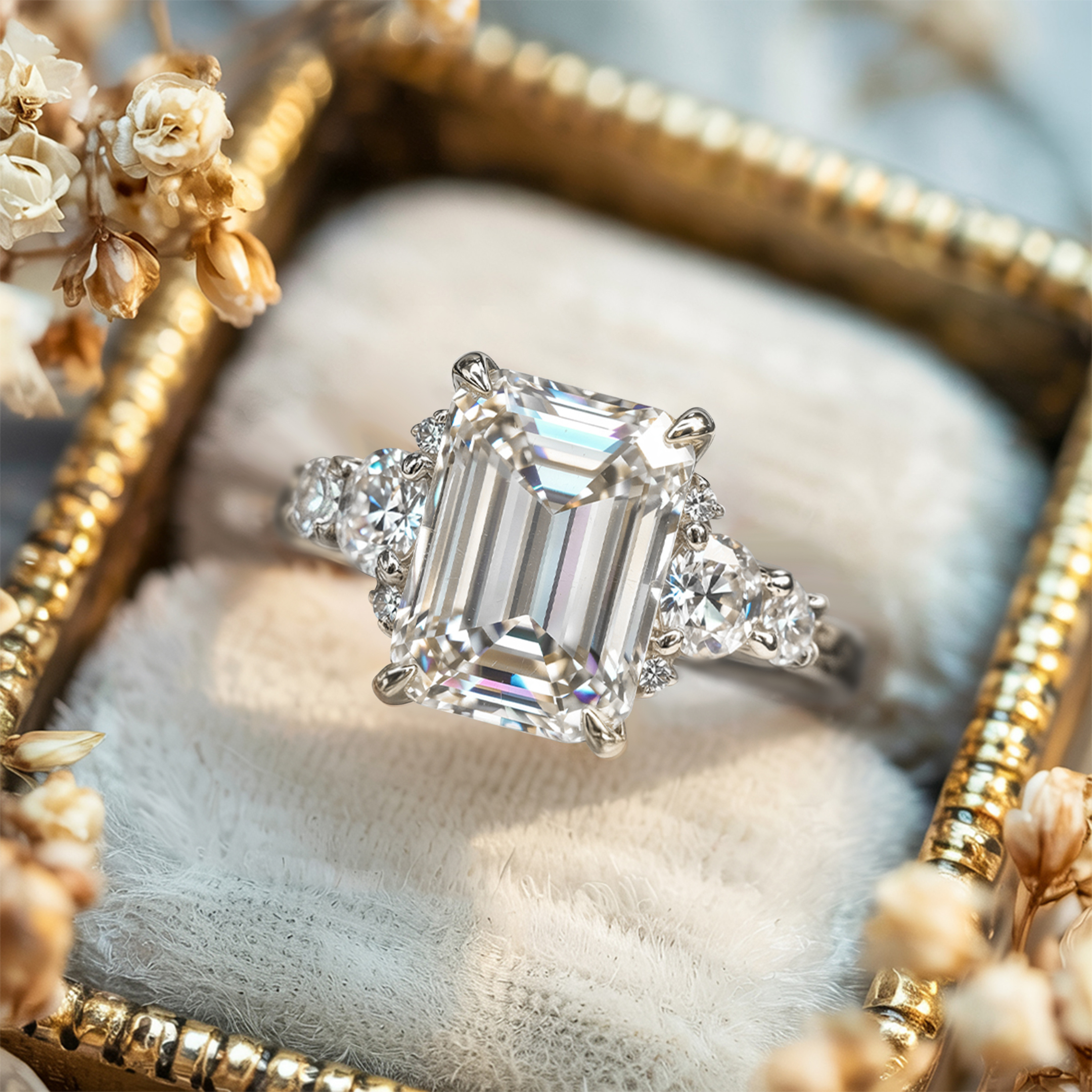 The Bella Jewel 2CT Emerald Cut Moissanite Ring