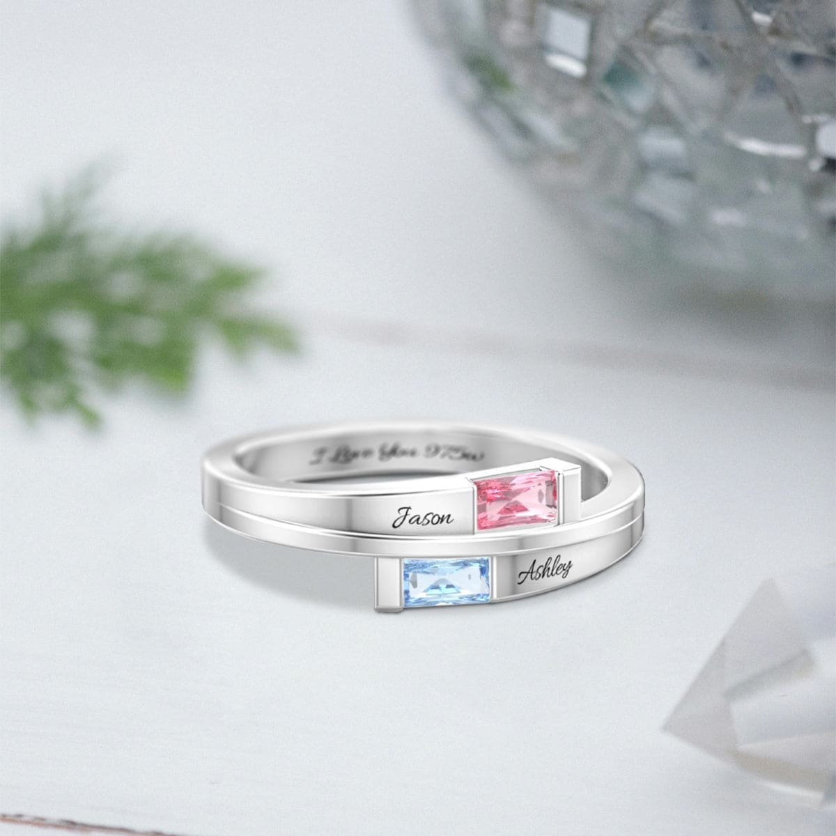 Bague Personnalisée Double Princesse Pierres de Naissance - Argent Sterling S925