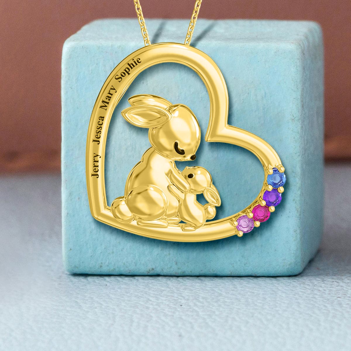 Collier personnalisé Famille Lapin Pierres de Naissance - Acier Inoxydable