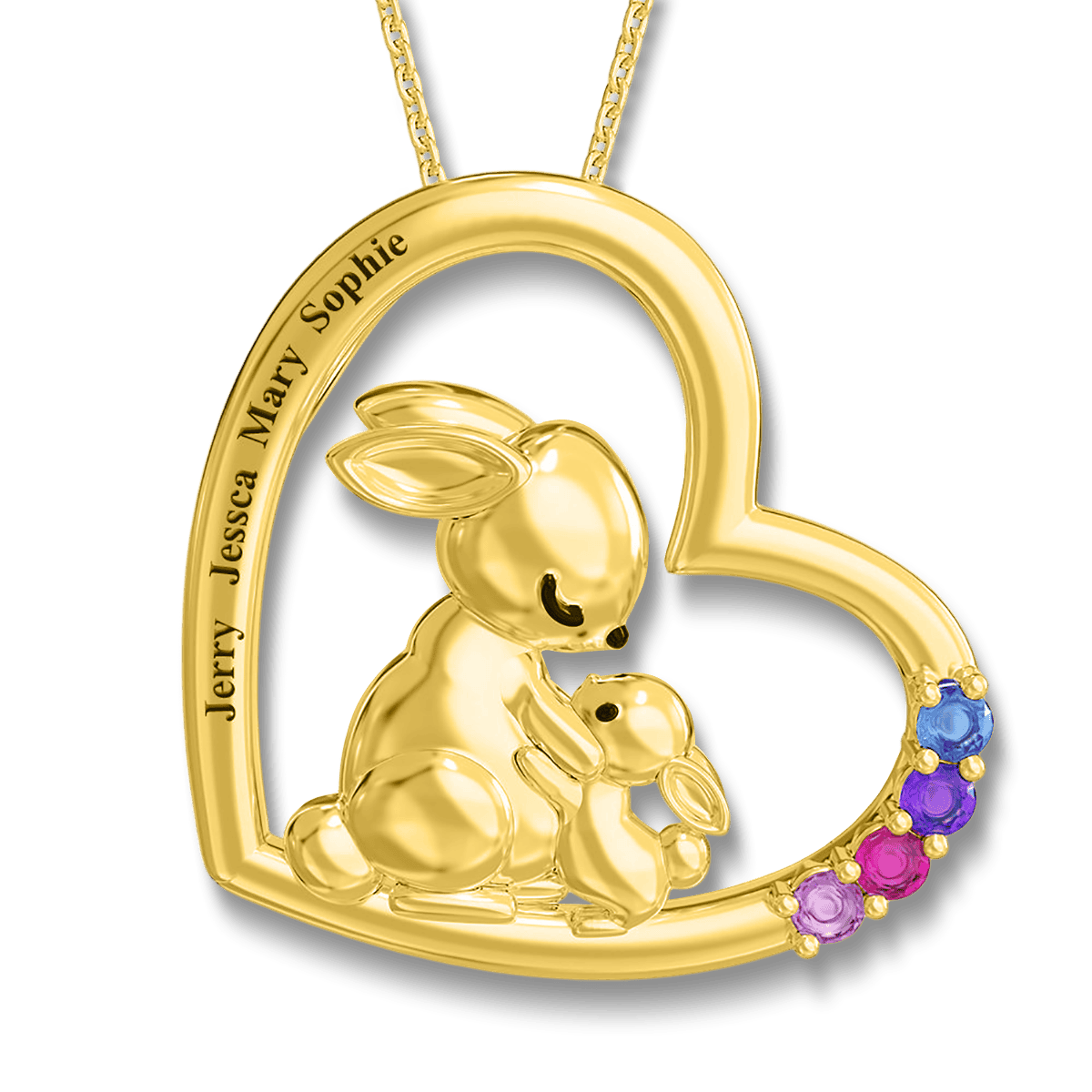 Collier personnalisé Famille Lapin Pierres de Naissance - Acier Inoxydable