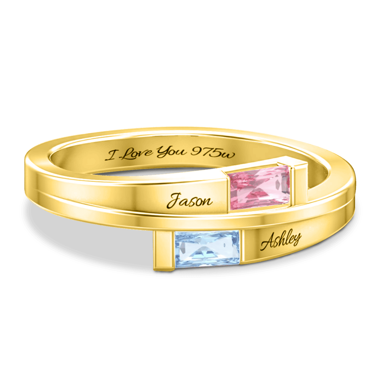 Bague Personnalisée Double Princesse Pierres de Naissance - Argent Sterling S925