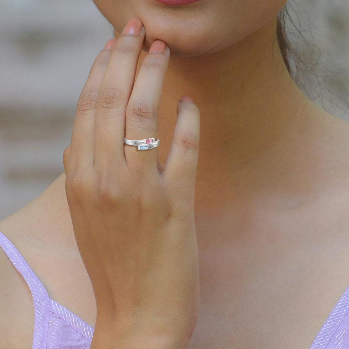 Bague Personnalisée Double Princesse Pierres de Naissance - Argent Sterling S925