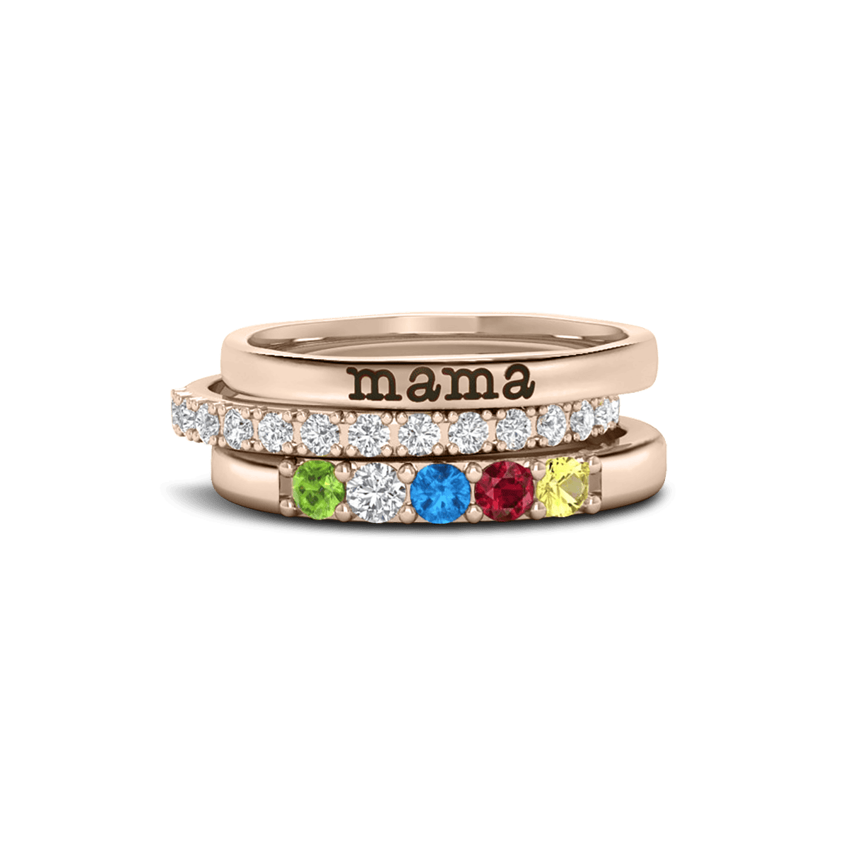 Bagues de nom empilables personnalisées avec pierres de naissance familiales - Argent Sterling S925