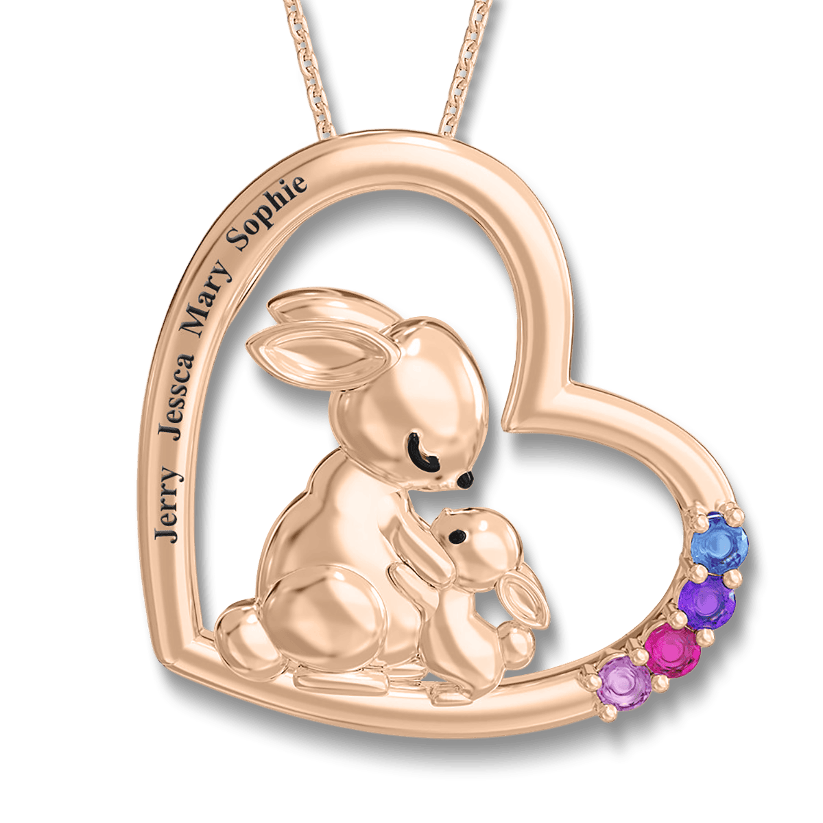 Collier personnalisé Famille Lapin Pierres de Naissance - Acier Inoxydable