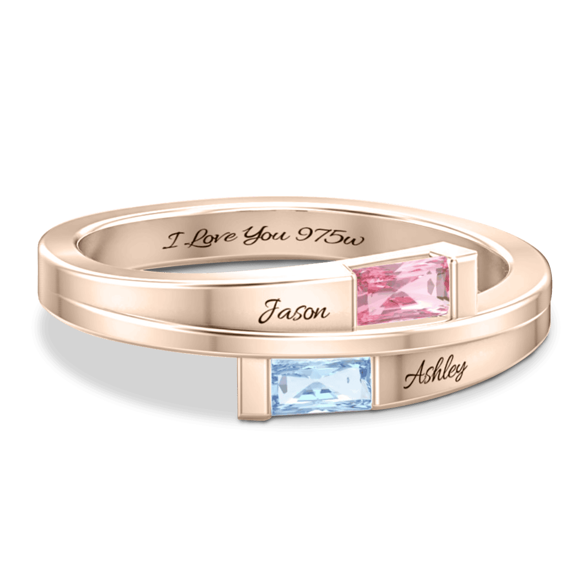 Bague Personnalisée Double Princesse Pierres de Naissance - Argent Sterling S925