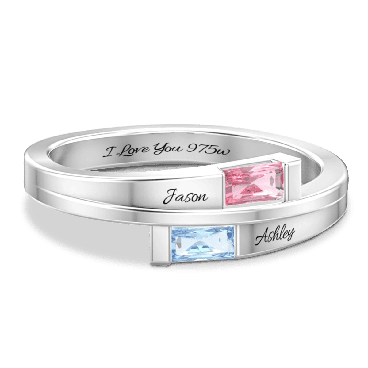 Bague Personnalisée Double Princesse Pierres de Naissance - Argent Sterling S925