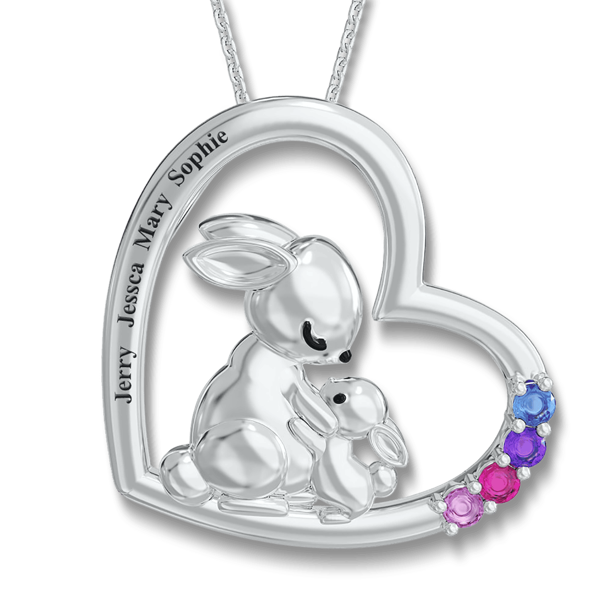 Collier personnalisé Famille Lapin Pierres de Naissance - Acier Inoxydable