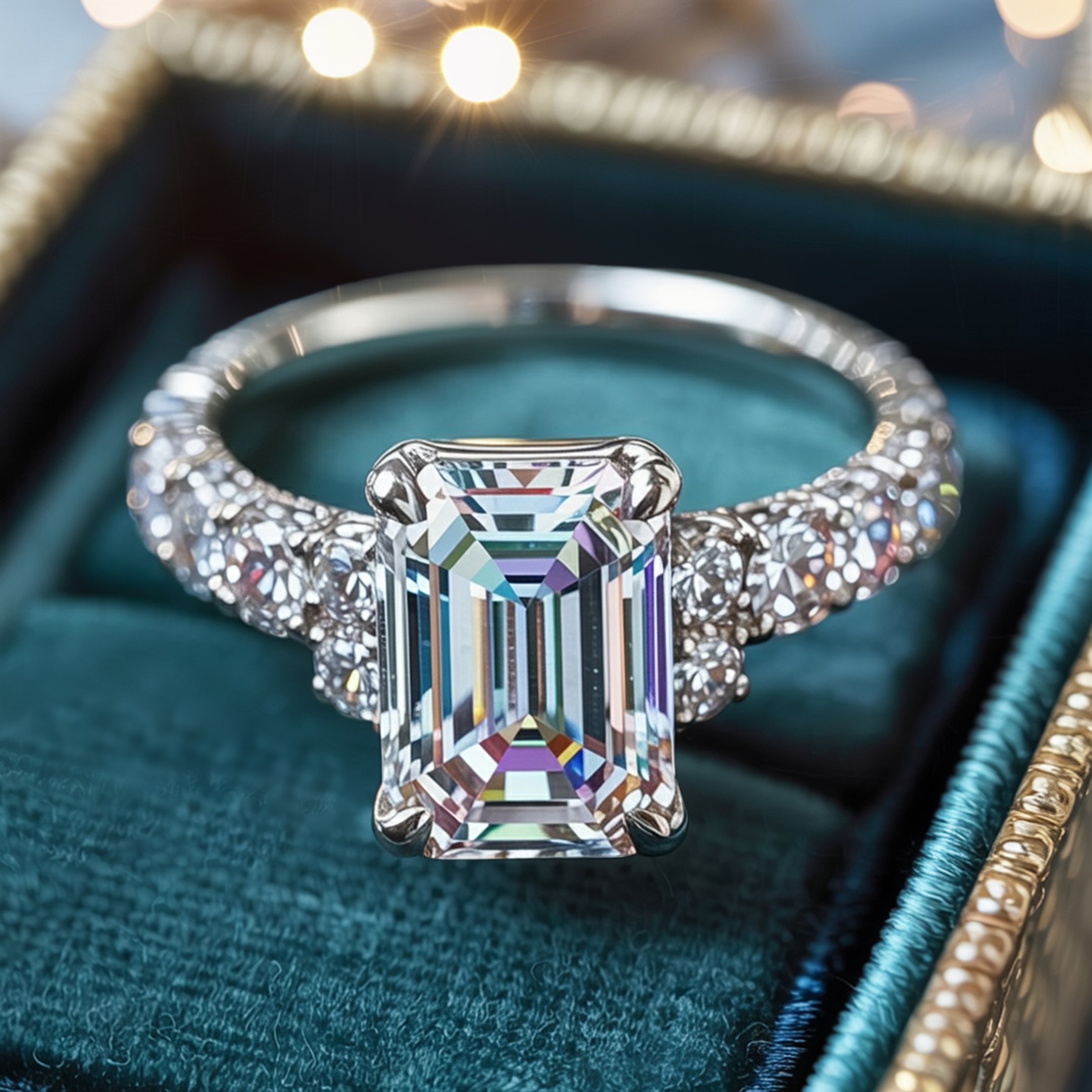The Adelina Rae 4CT Emerald Cut Moissanite Ring