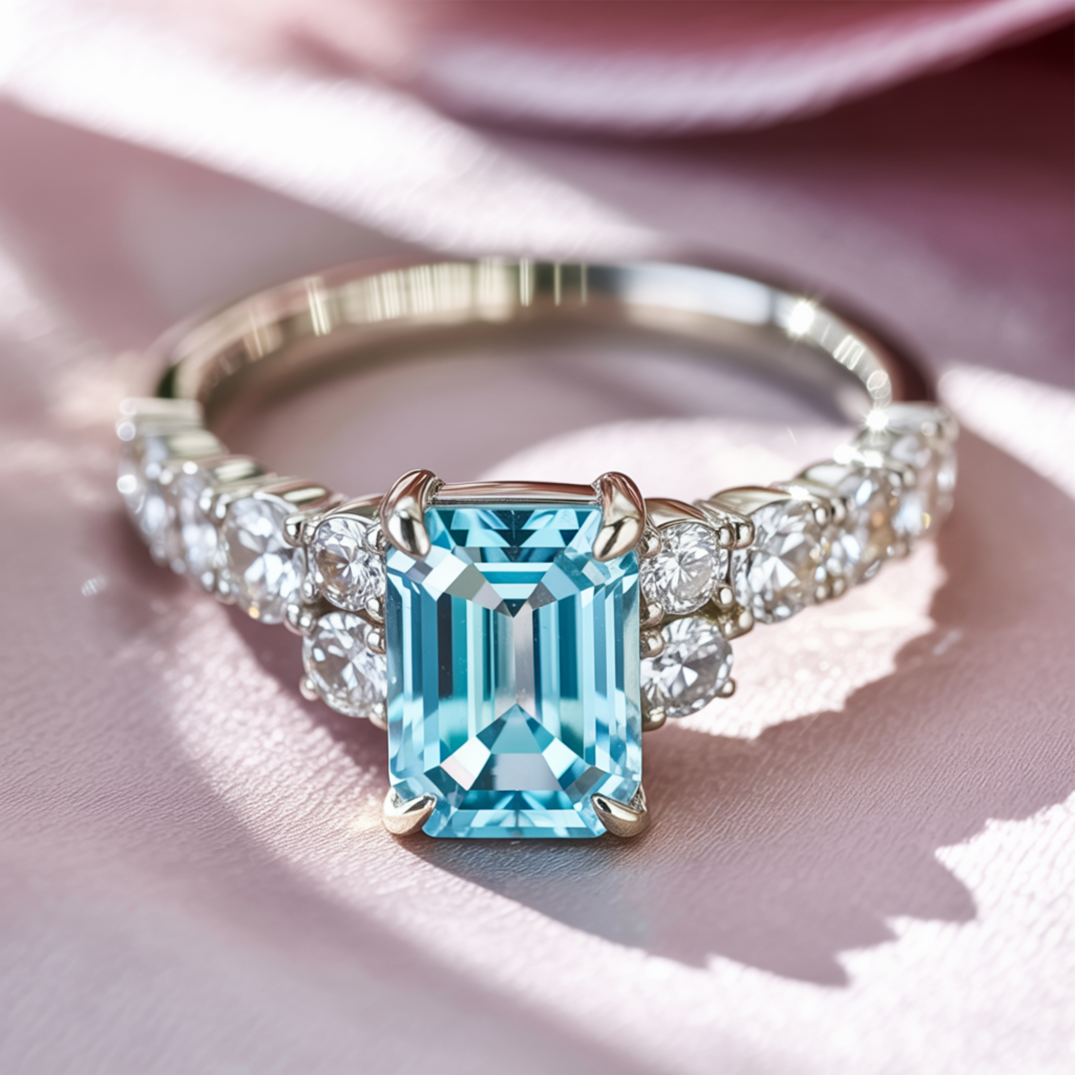 The Adelina Rae 2CT Emerald Cut Blue Moissanite Ring