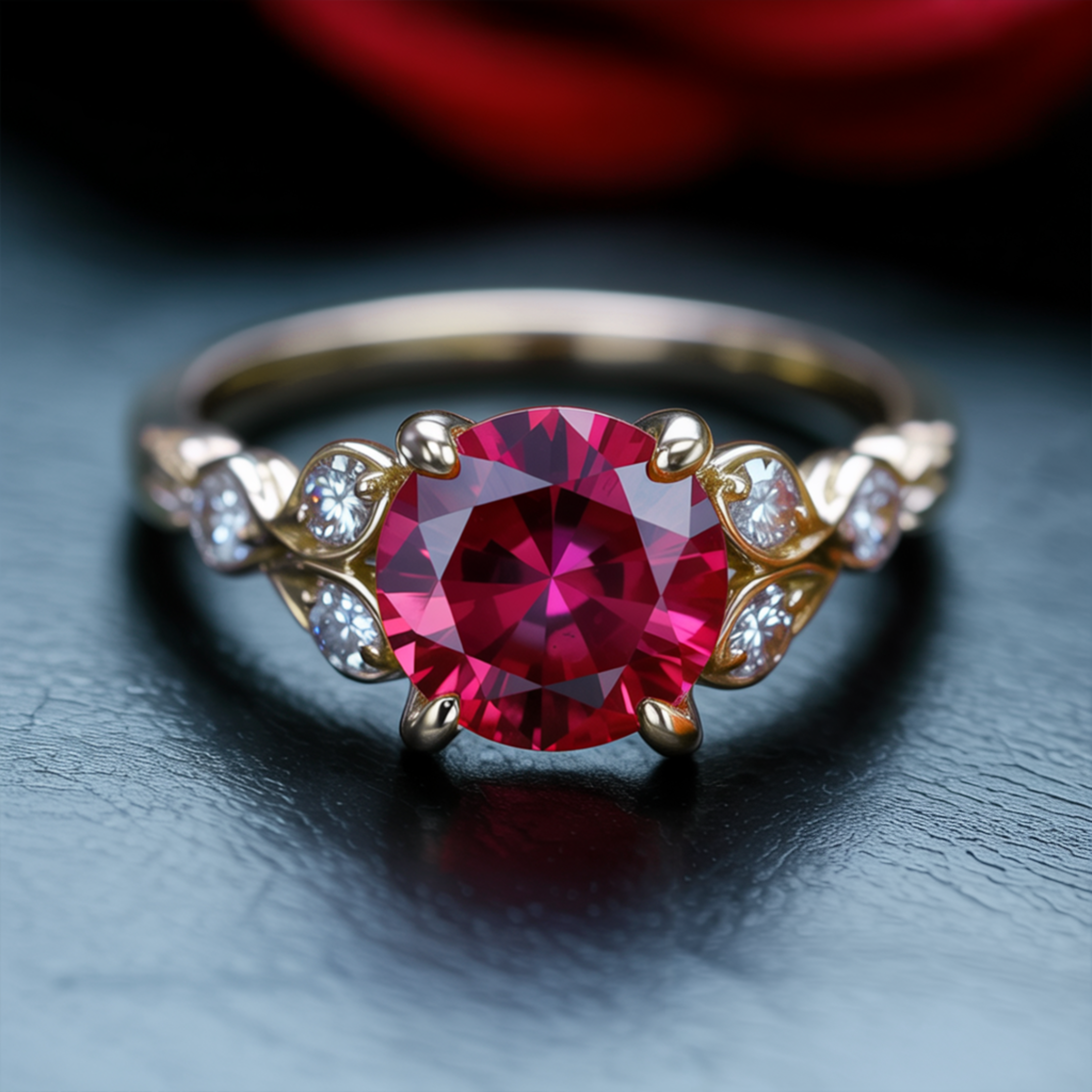 The Katalina 1.5CT Round Cut Red Moissanite Ring