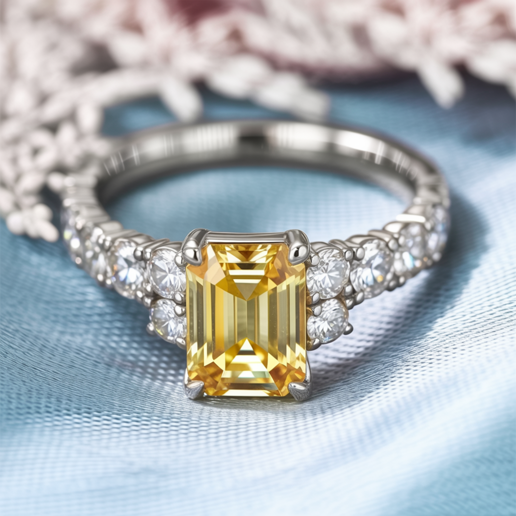 The Adelina Rae 2CT Emerald Cut Yellow Moissanite Ring