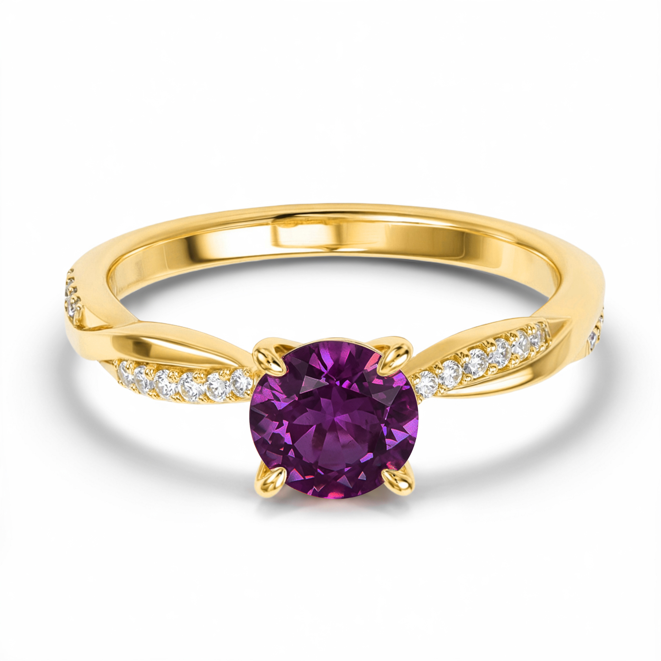 Twisted Band 1CT Round Cut Purple Moissanite Ring