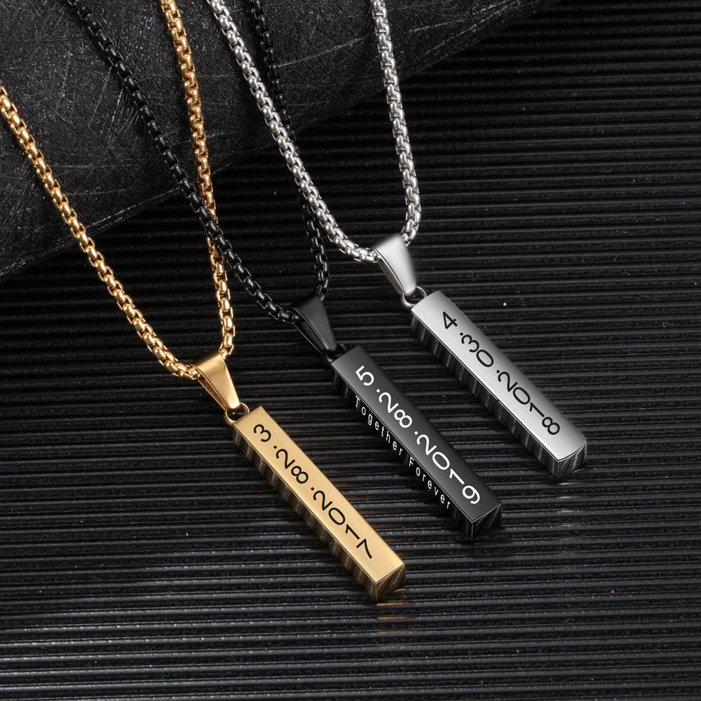Collier Pendentif Barre 3D Gravé Personnalisé pour Hommes