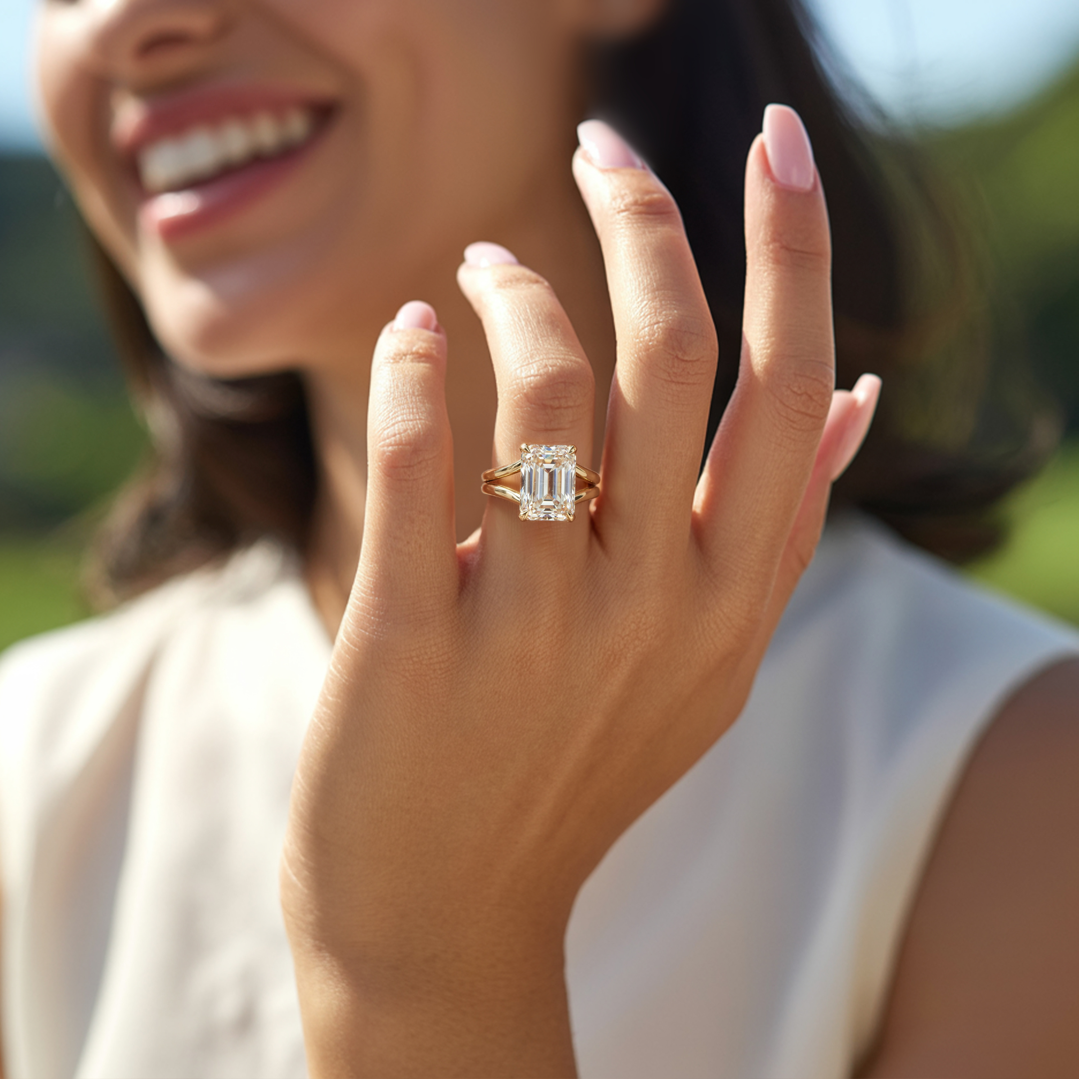 The Bella Jewel – Split Shank Moissanite Ring