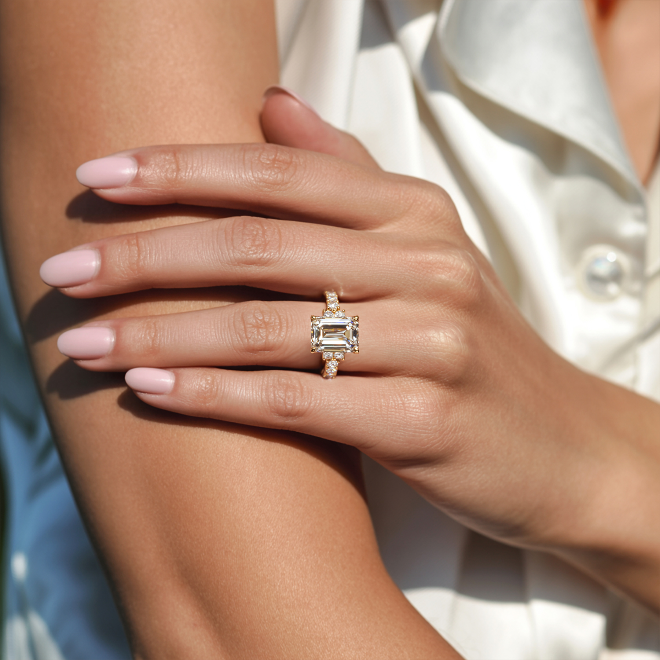 The Adelina Rae 4CT Emerald Cut Moissanite Ring