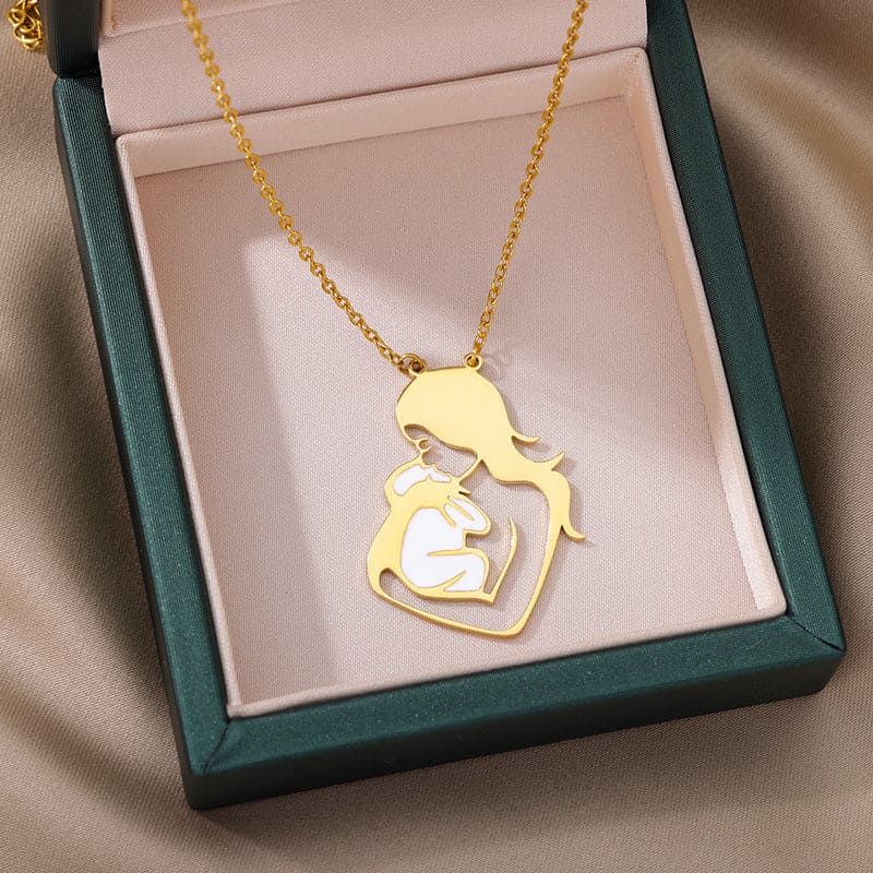 Collier Pendentif Coeur Amour Maternel - Acier Inoxydable