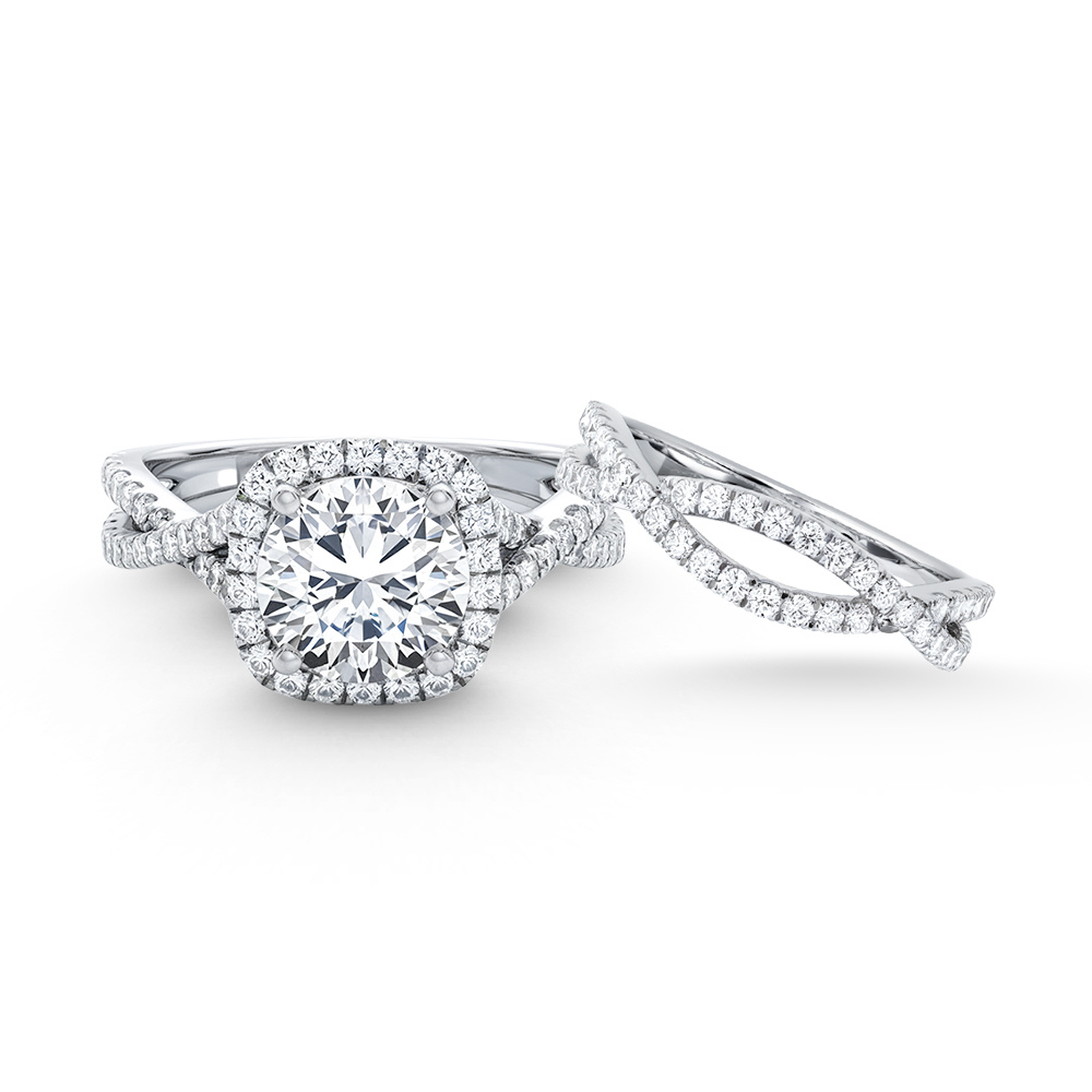 Round Cut 2Pcs Diamond Bridal Ring Set