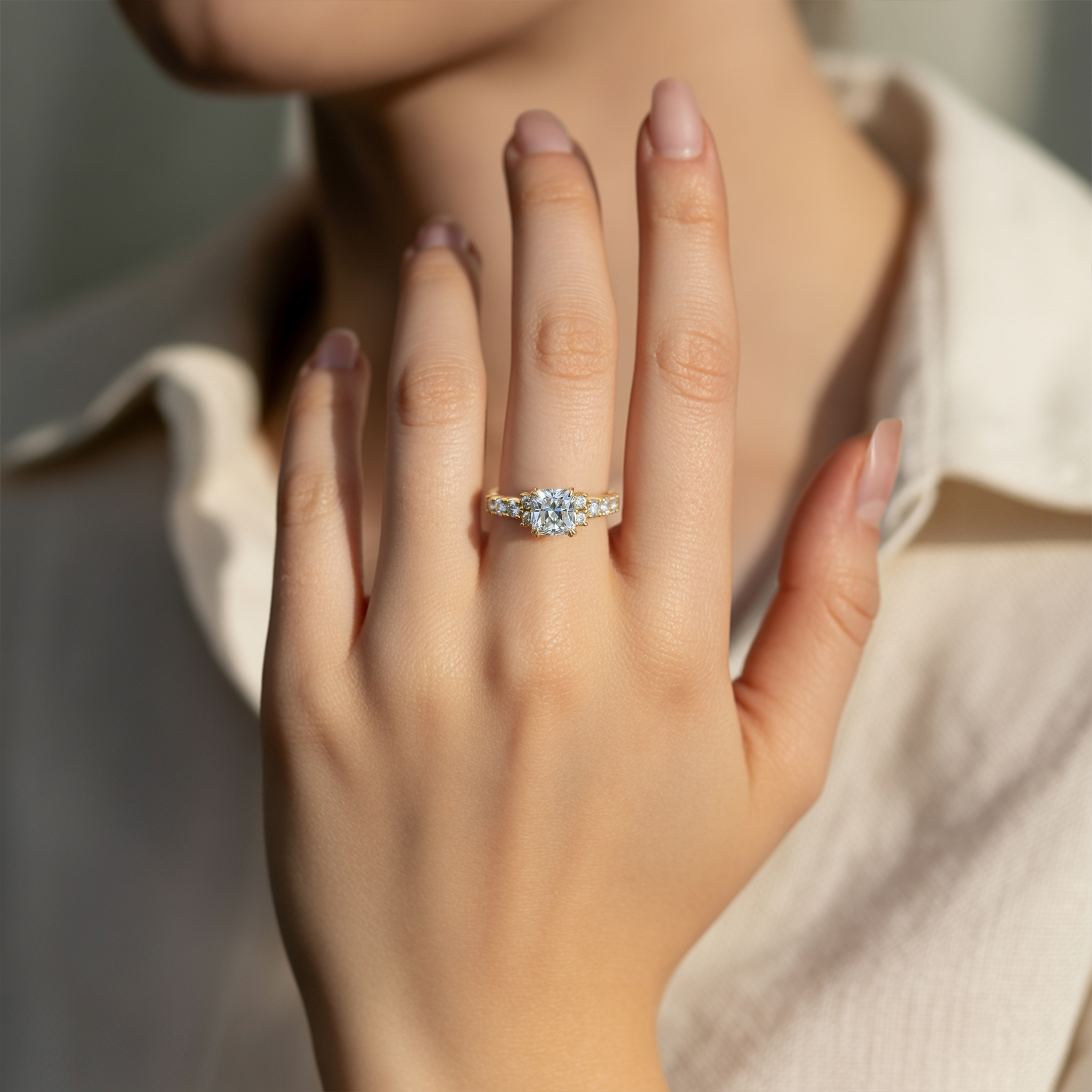 The Adelina Rae Cushion Cut Moissanite Ring