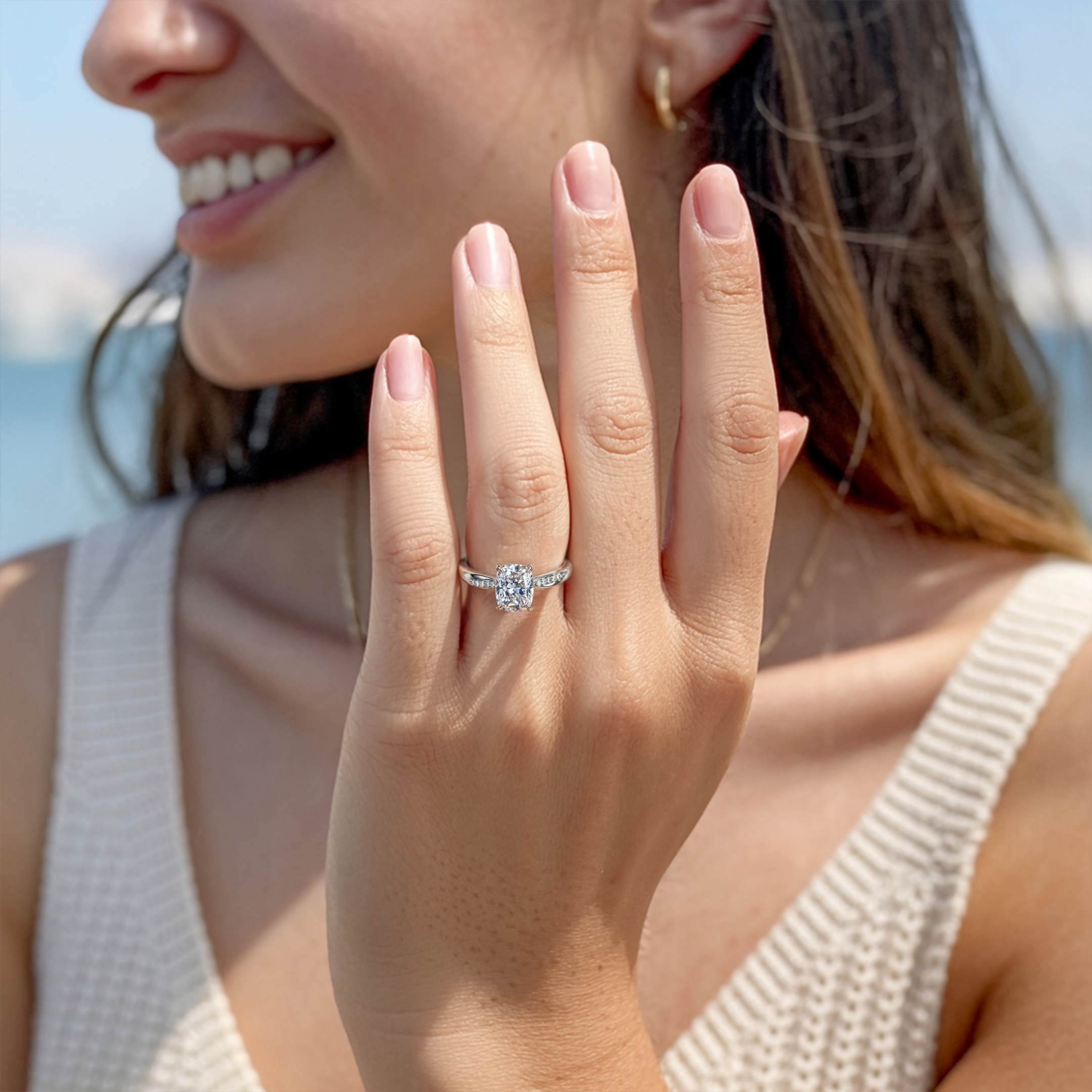 Twisted Band 1CT Cushion Cut Moissanite Ring