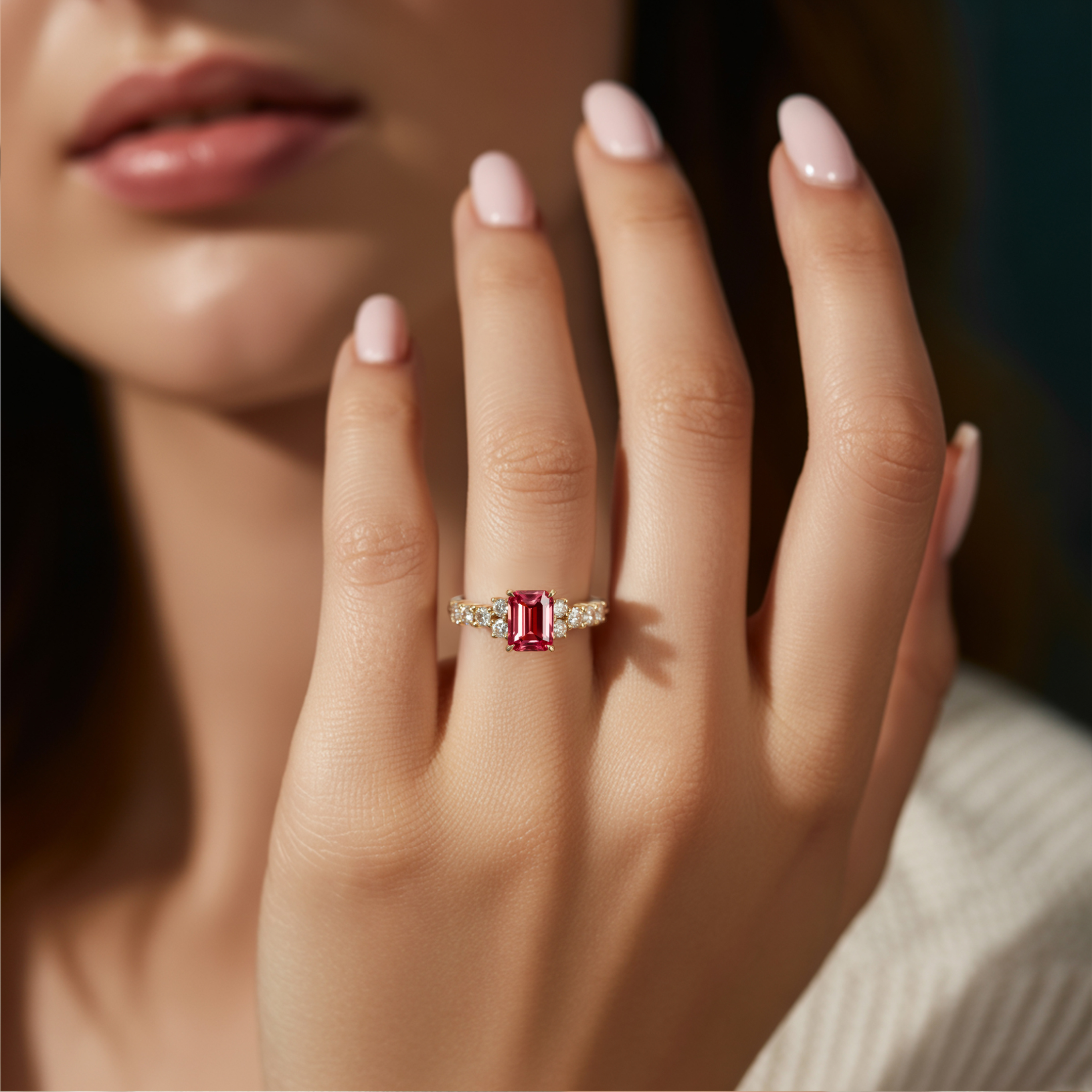 The Adelina Rae 2CT Emerald Cut Red Moissanite Ring