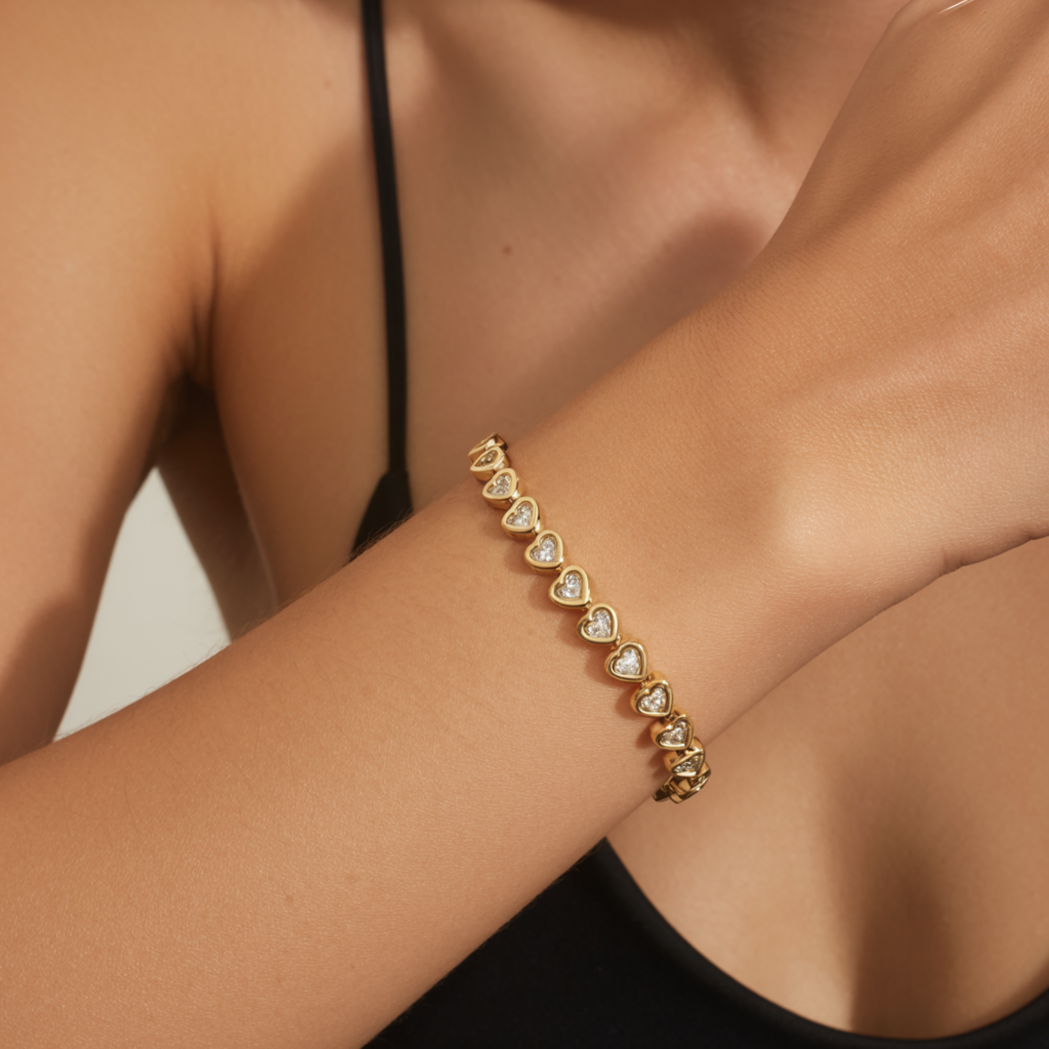 Bracelet de tennis cœur en or