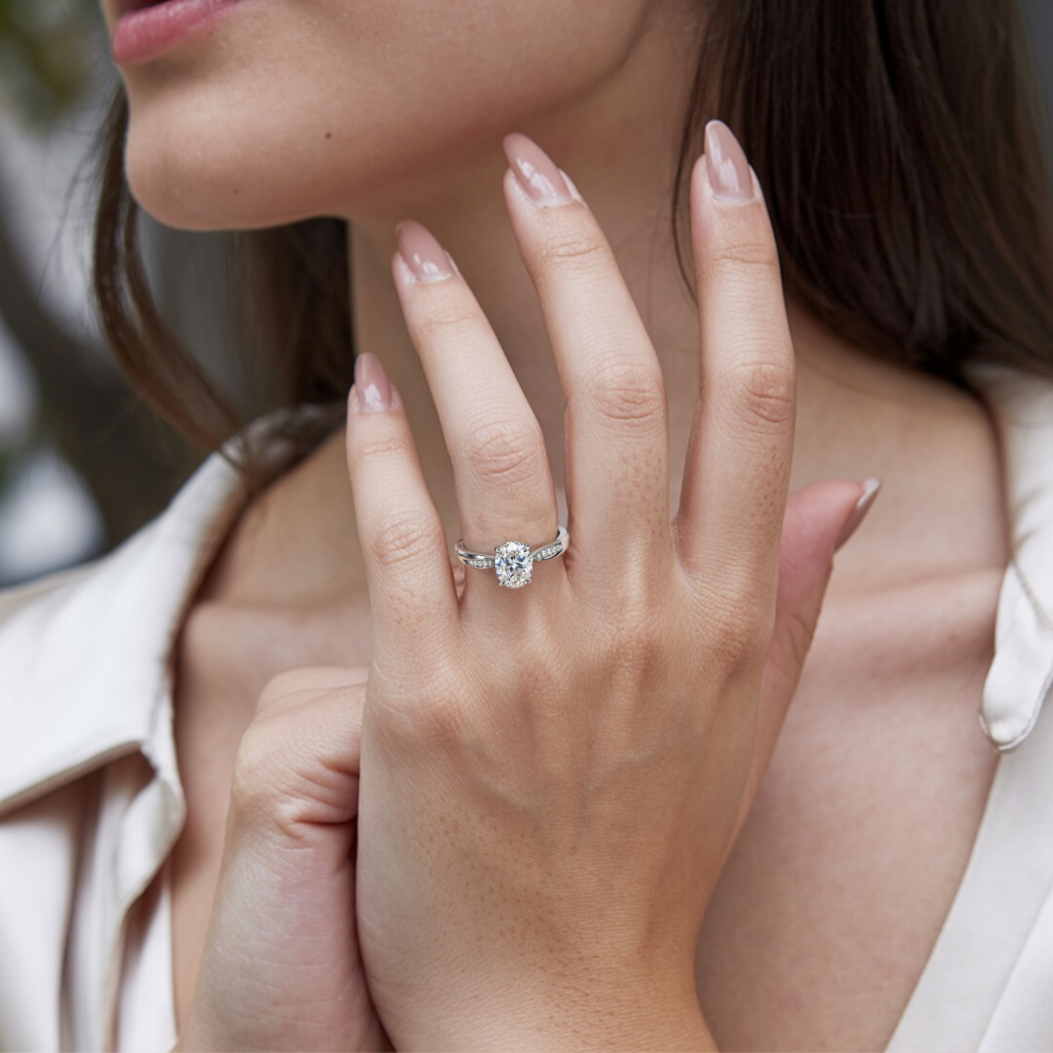 Twisted Band 1CT Oval Cut Moissanite Ring