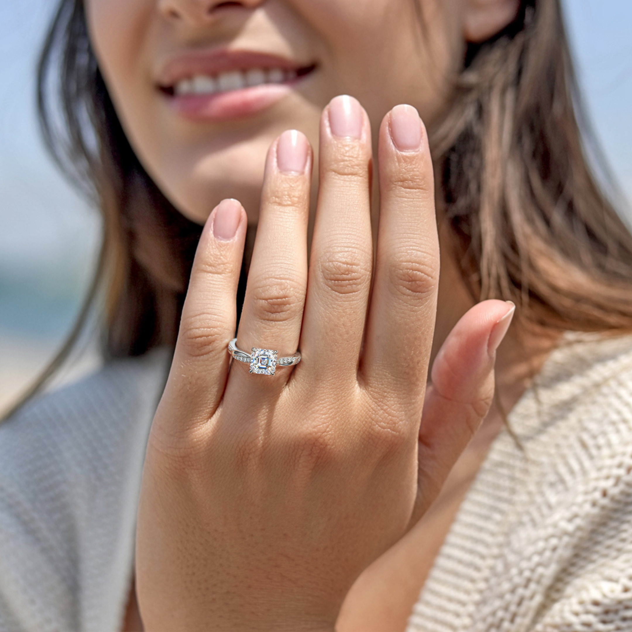 Twisted Band 1CT — Asscher Cut Moissanite Ring