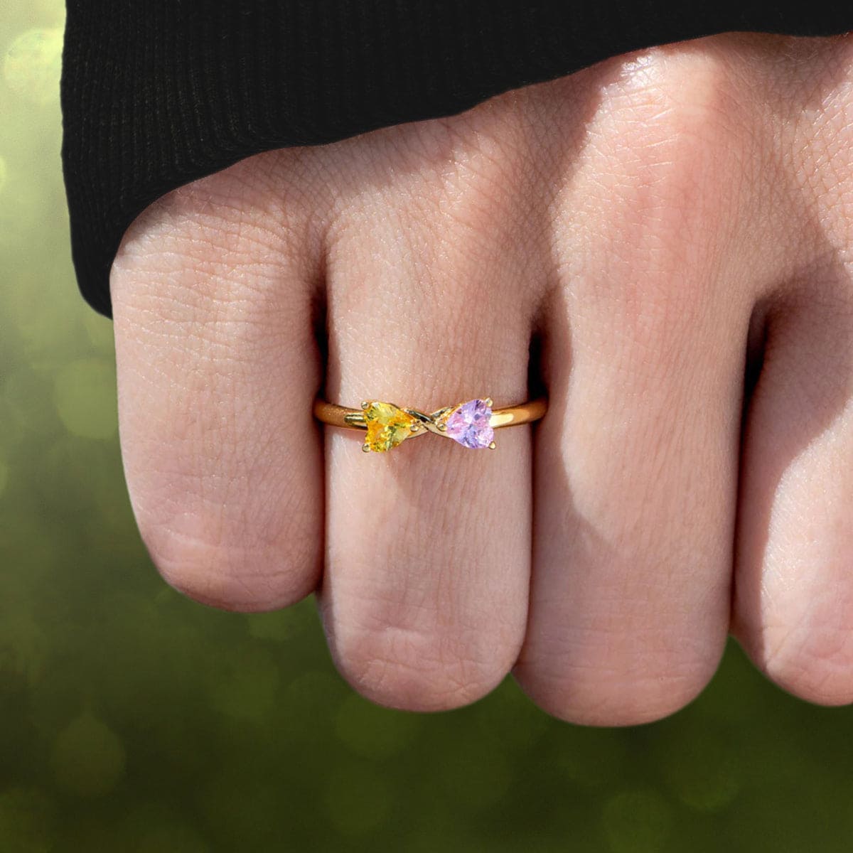 Bague Personnalisée Deux Pierres de Naissance Cœur - Argent Sterling S925