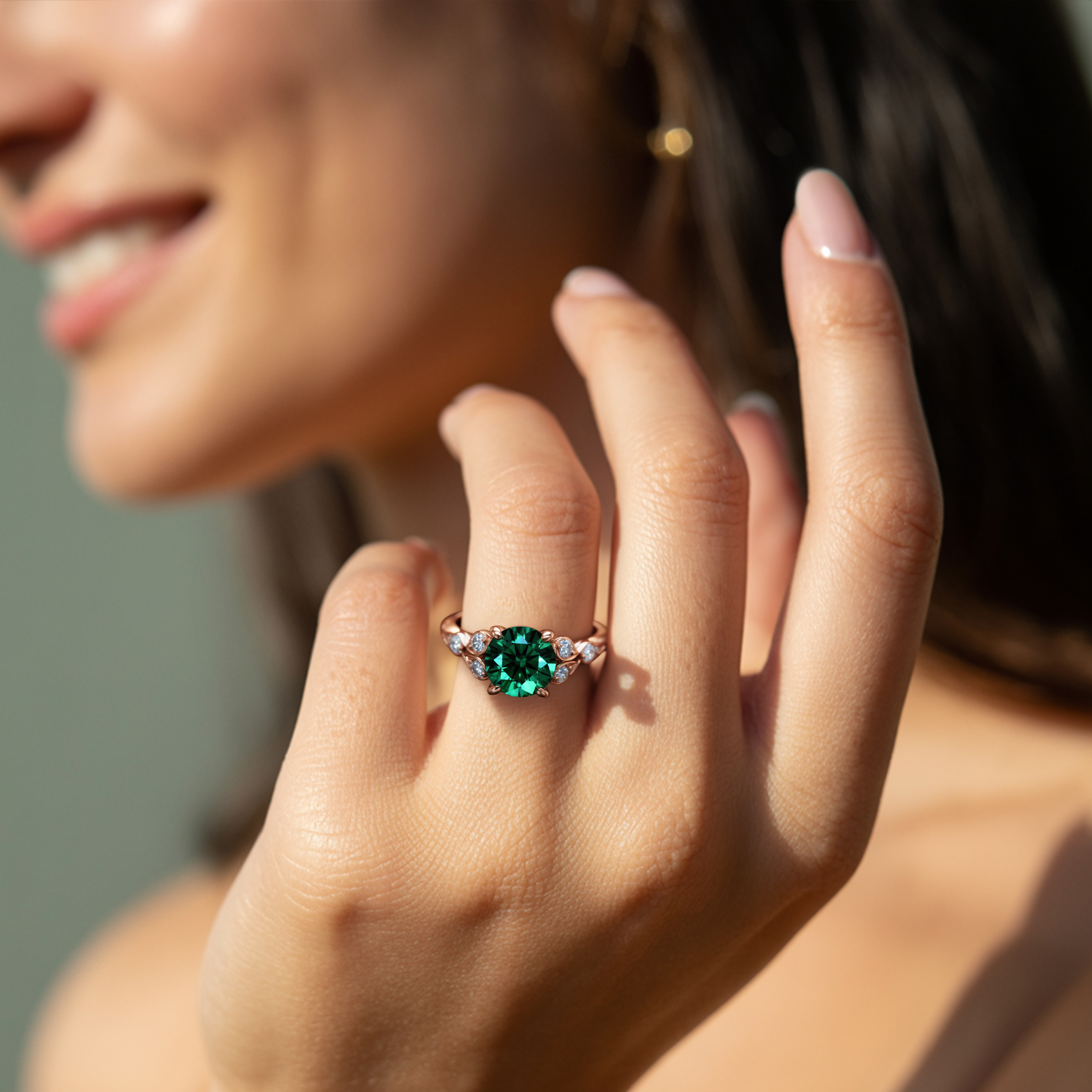 The Katalina 1.5CT Round Cut Green Moissanite Ring