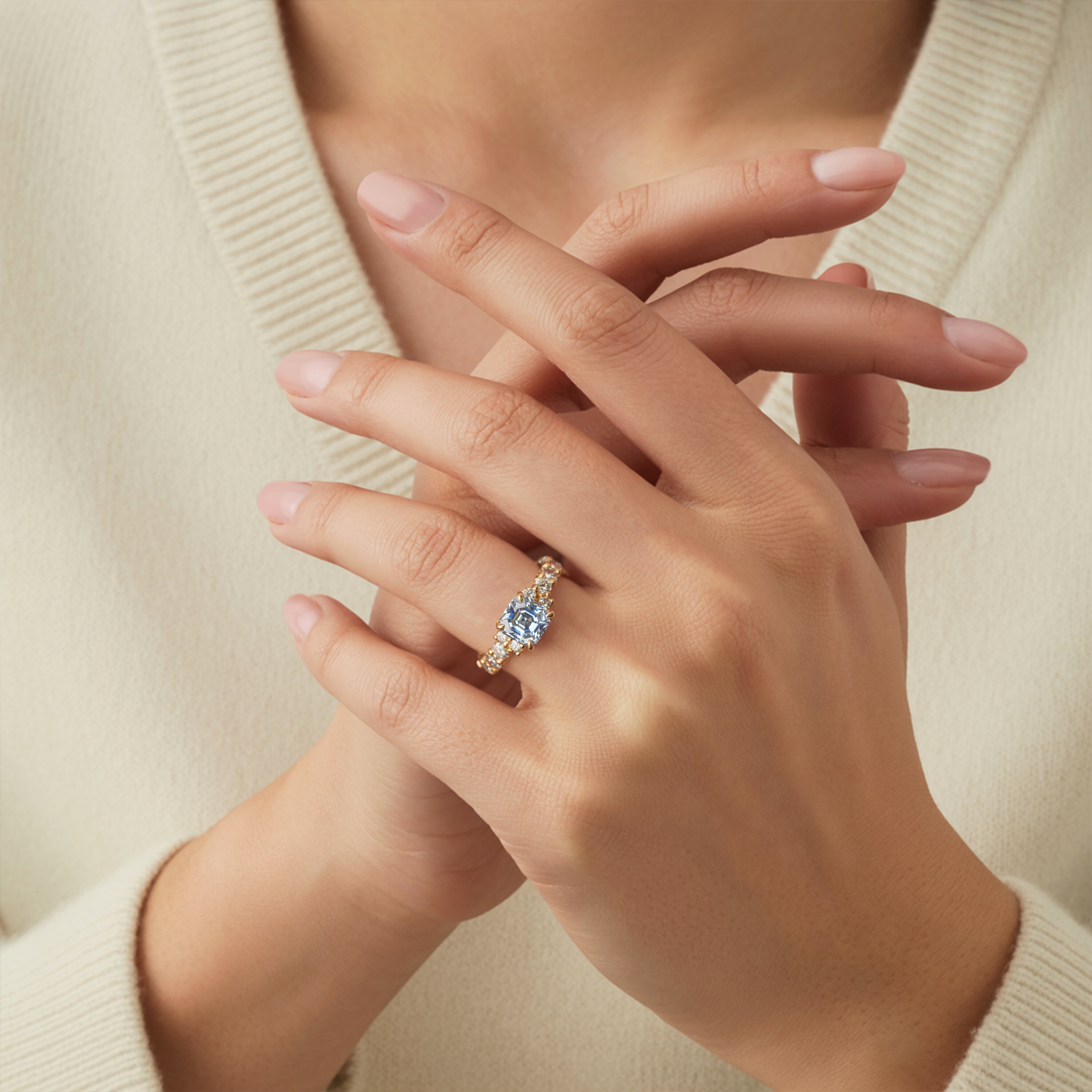 The Adelina Rae Asscher Cut Moissanite Ring