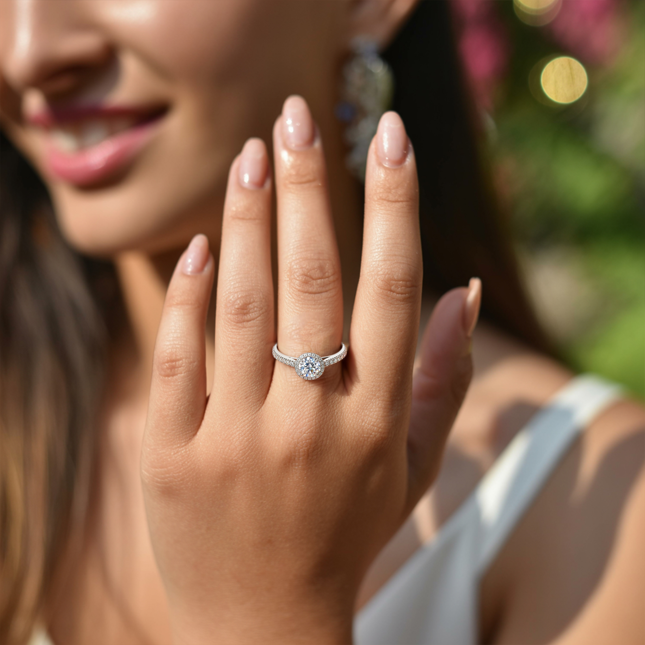 1CT Round Cut Halo Eternity Moissanite Ring