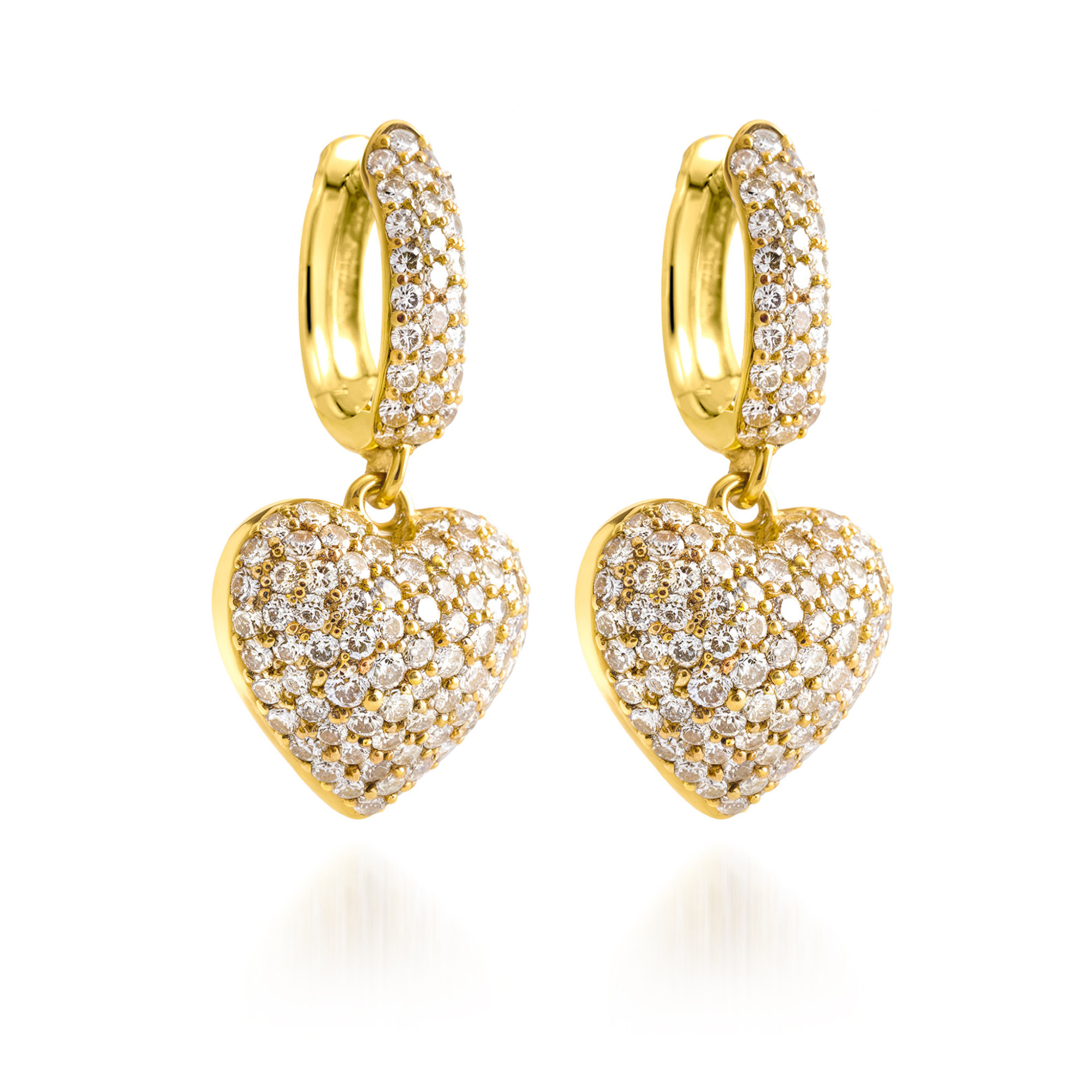 Boucles d'oreilles pendantes cœur incrustées de diamants