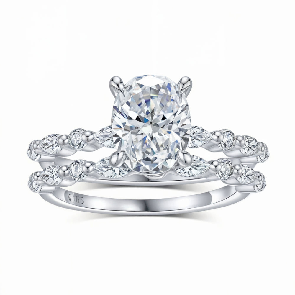 Oval Cut 2Pcs Moissanite Ring Set