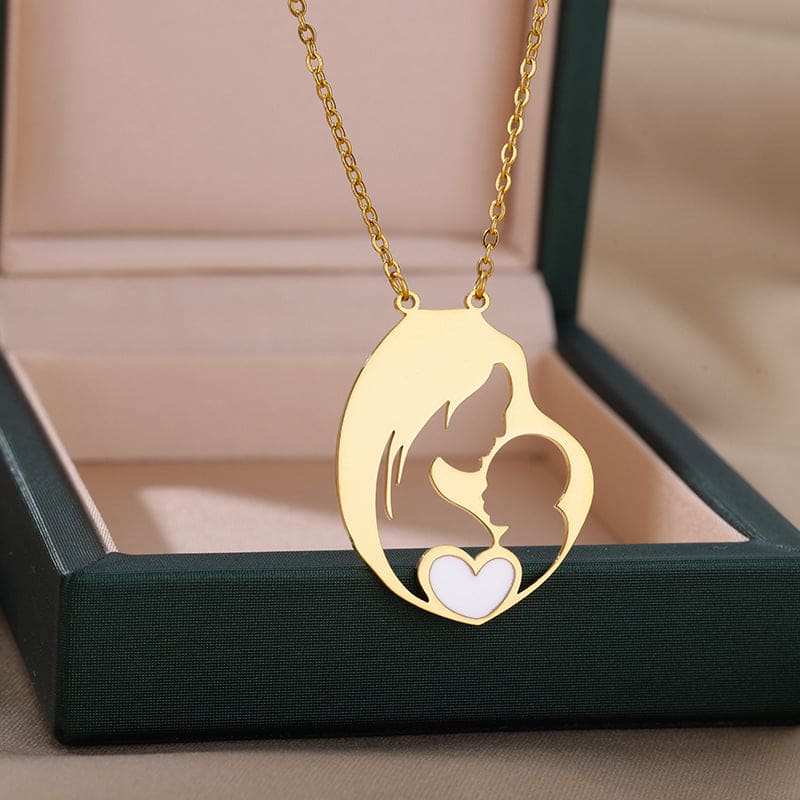 Collier Pendentif Cœur Étreinte Maternelle - Acier Inoxydable