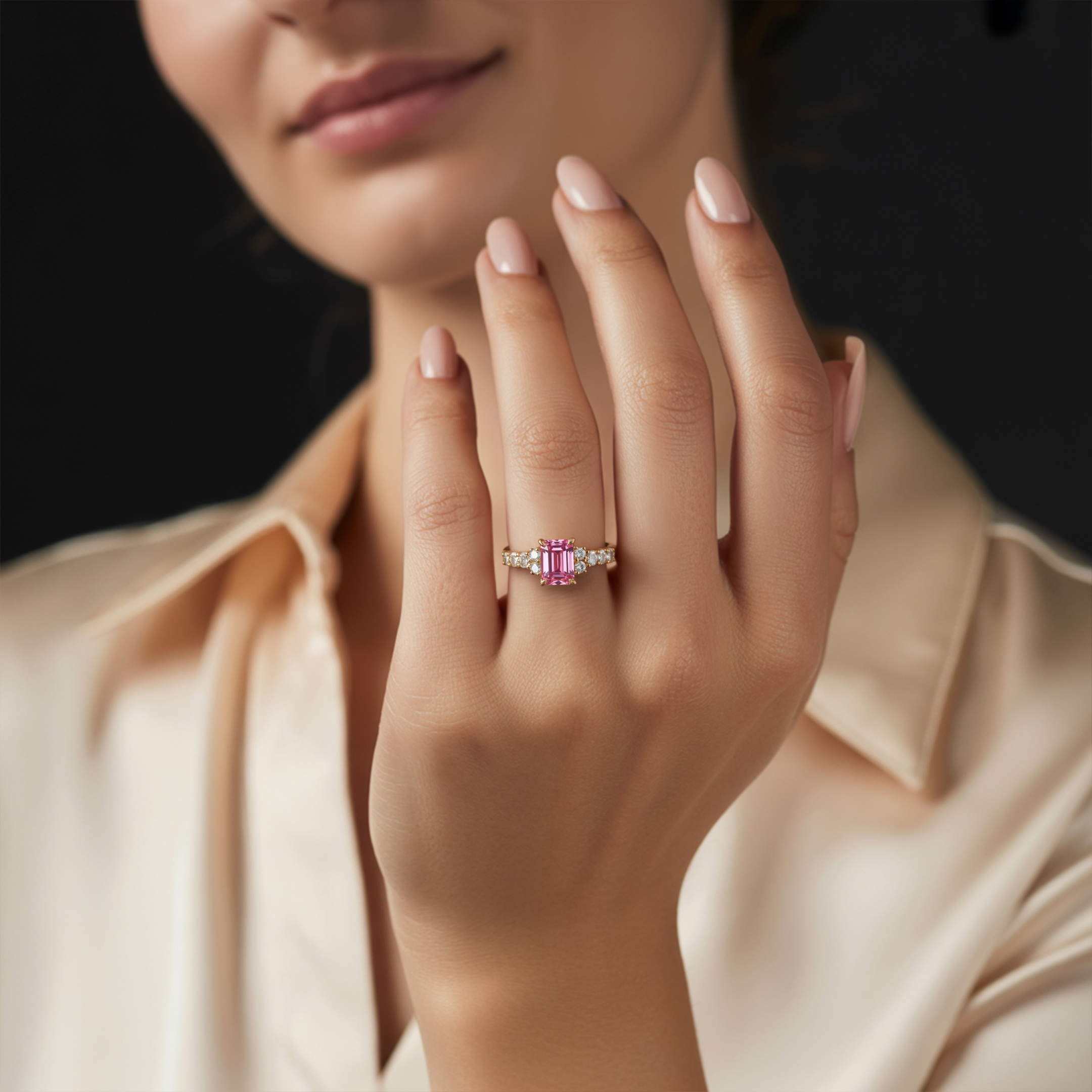 The Adelina Rae 2CT Emerald Cut Pink Moissanite Ring