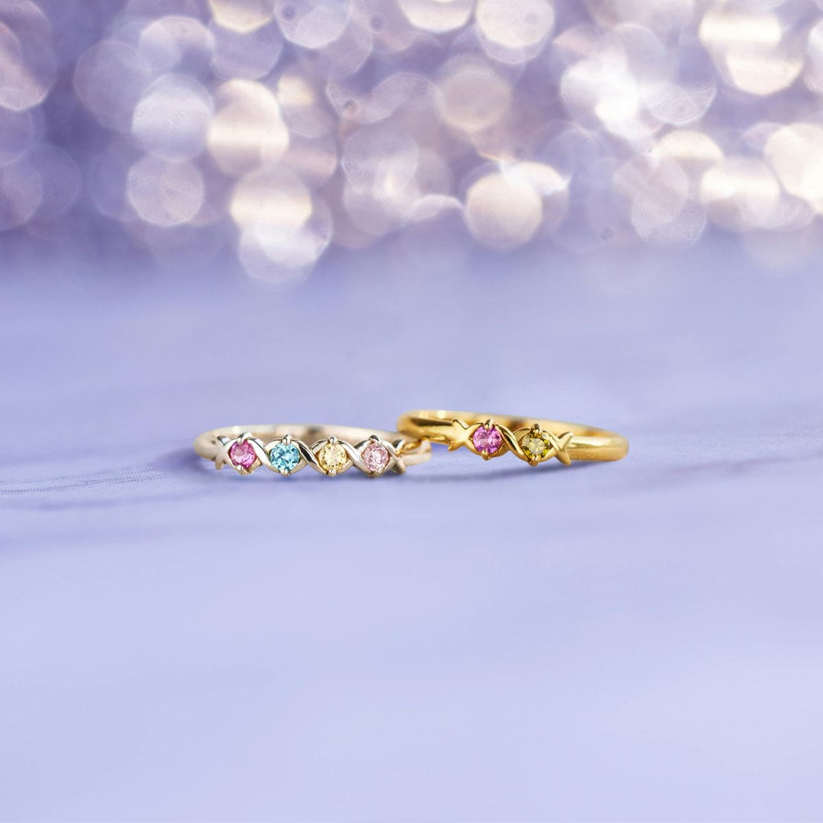 Bague Croissant Personnalisée Pierres de Naissance Familiales - Argent Sterling S925