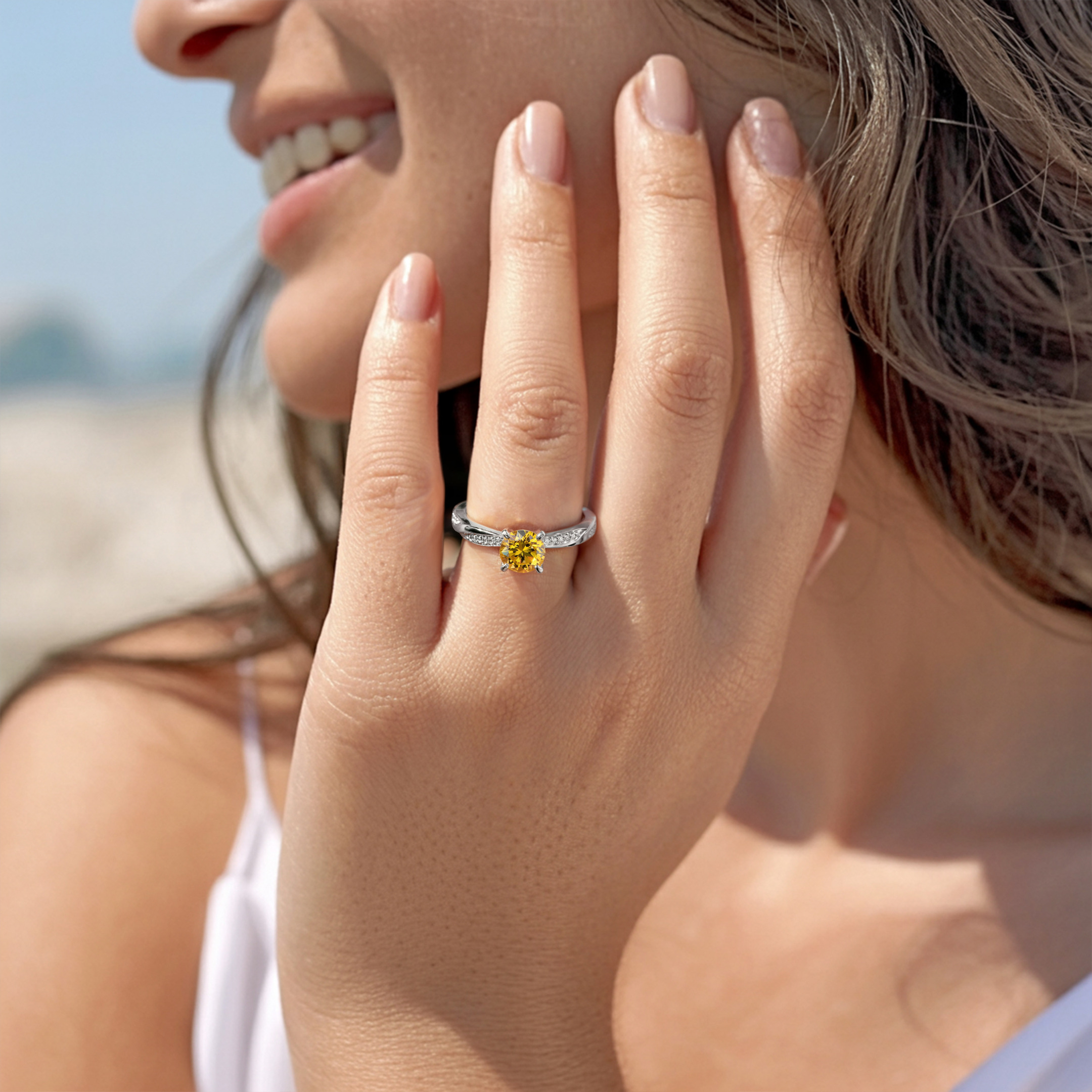 Twisted Band 1CT Round Cut Yellow Moissanite Ring