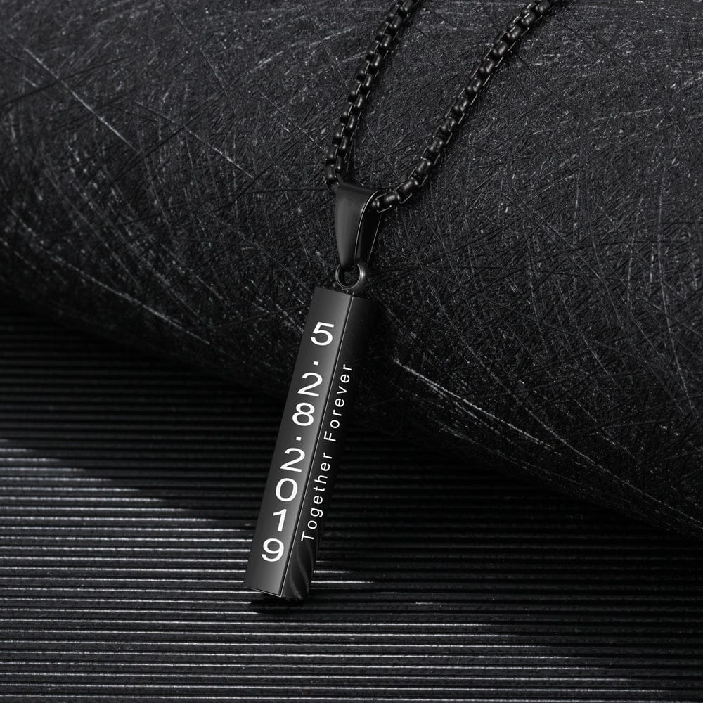 Collier Pendentif Barre 3D Gravé Personnalisé pour Hommes