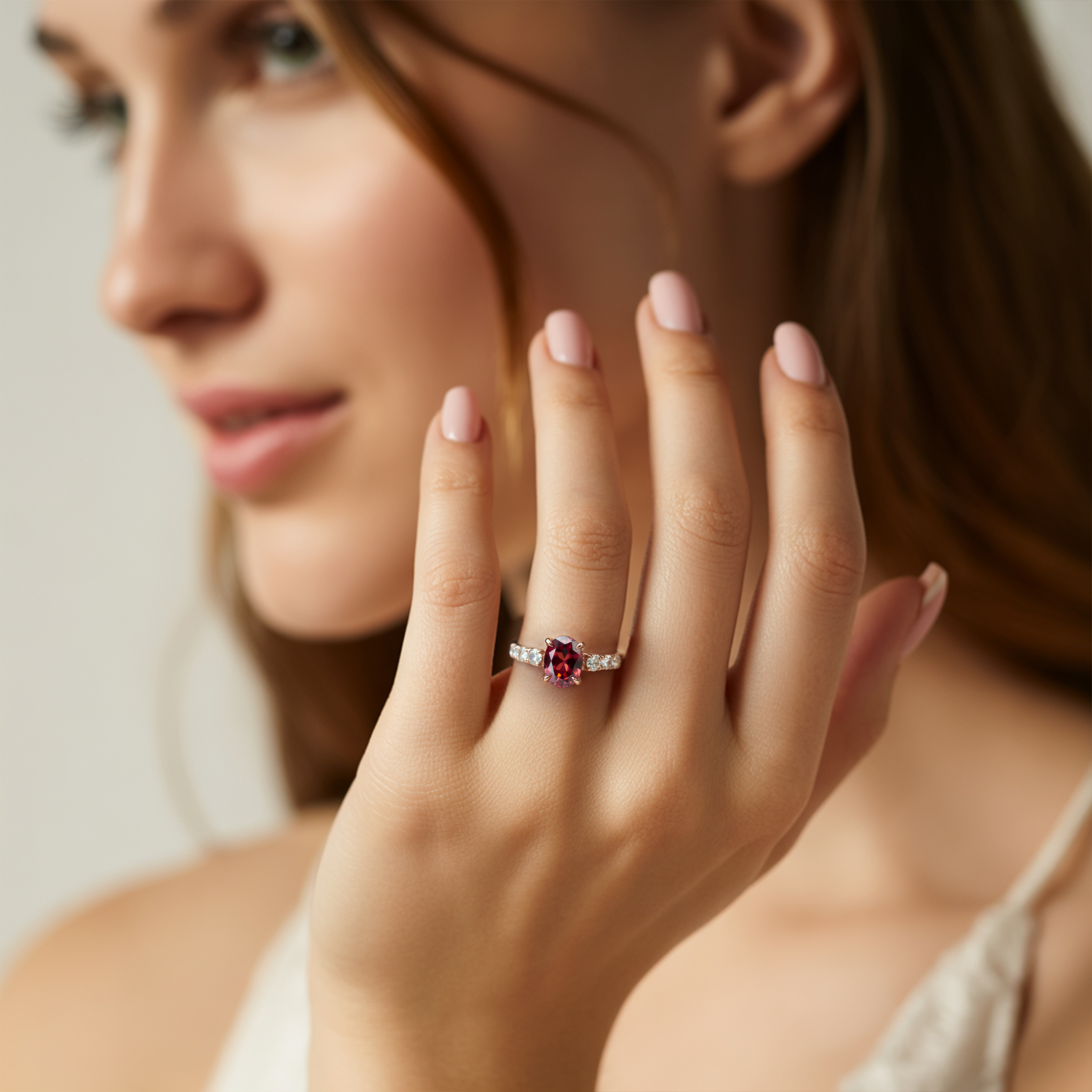 The Celestine - Red Moissanite Ring