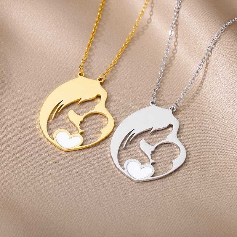 Collier Pendentif Cœur Étreinte Maternelle - Acier Inoxydable