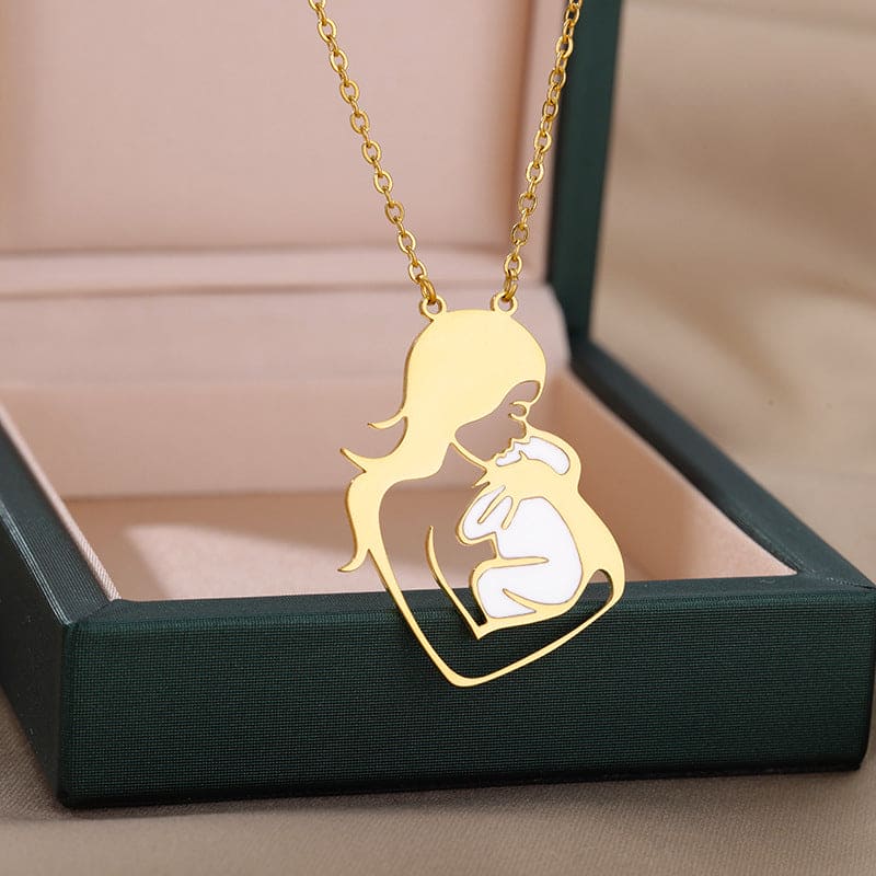 Collier Pendentif Coeur Amour Maternel - Acier Inoxydable