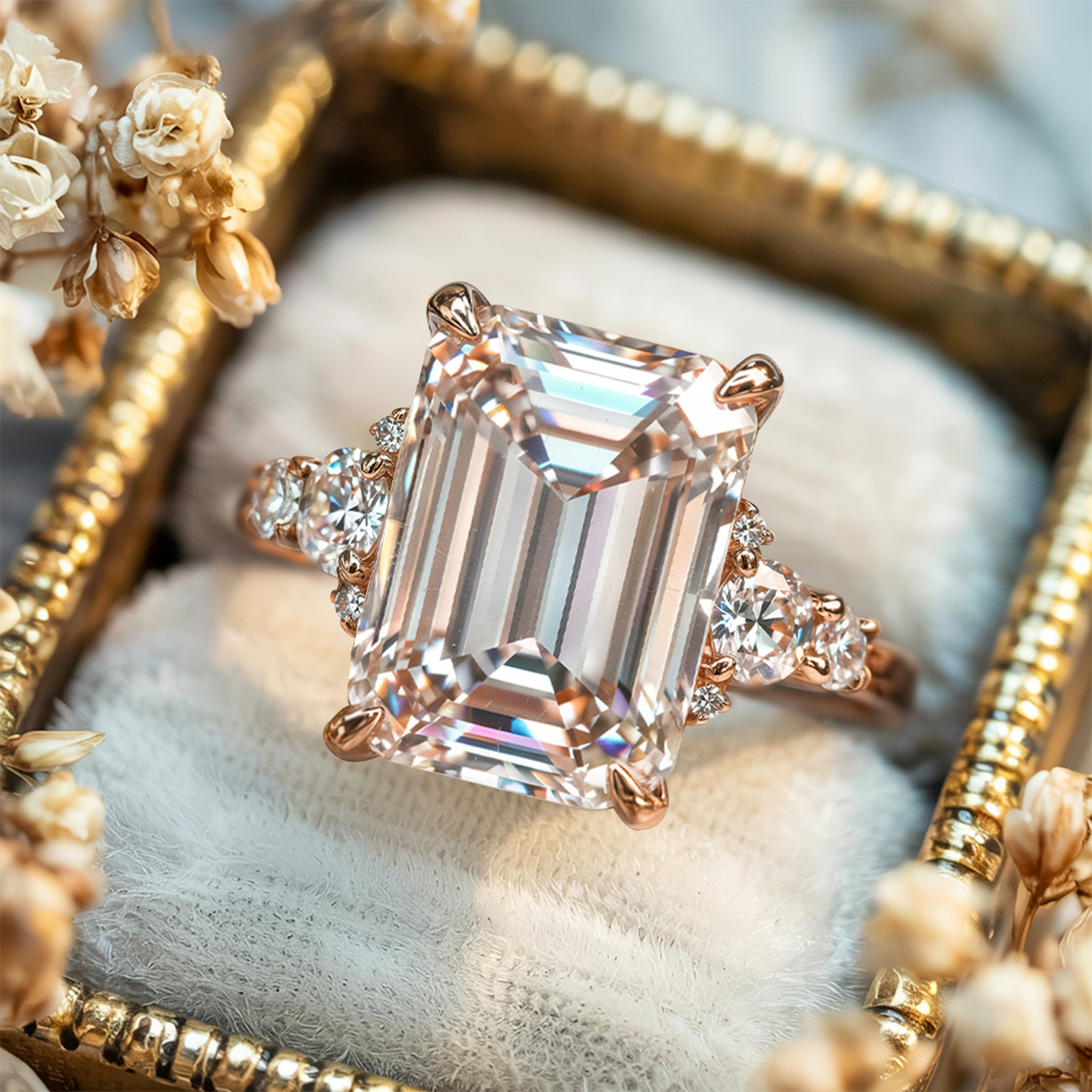 The Bella Jewel 5CT Emerald Cut Moissanite Ring