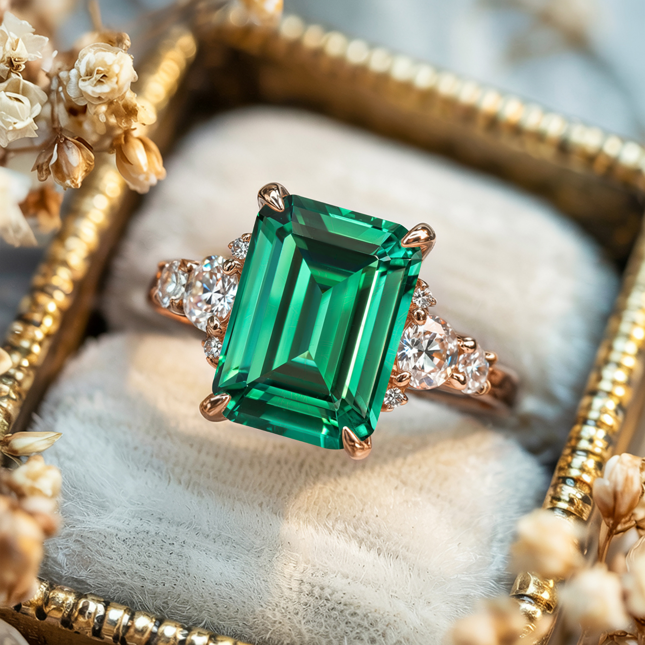 The Bella Jewel 3CT Emerald Cut Green Moissanite Ring