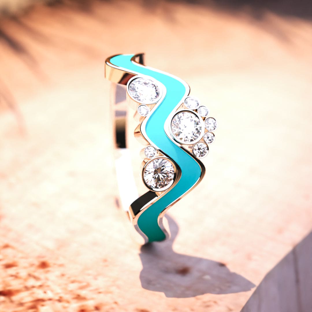 Ocean Peaks: Bague Vague Diamant Éthique - Argent Sterling 925