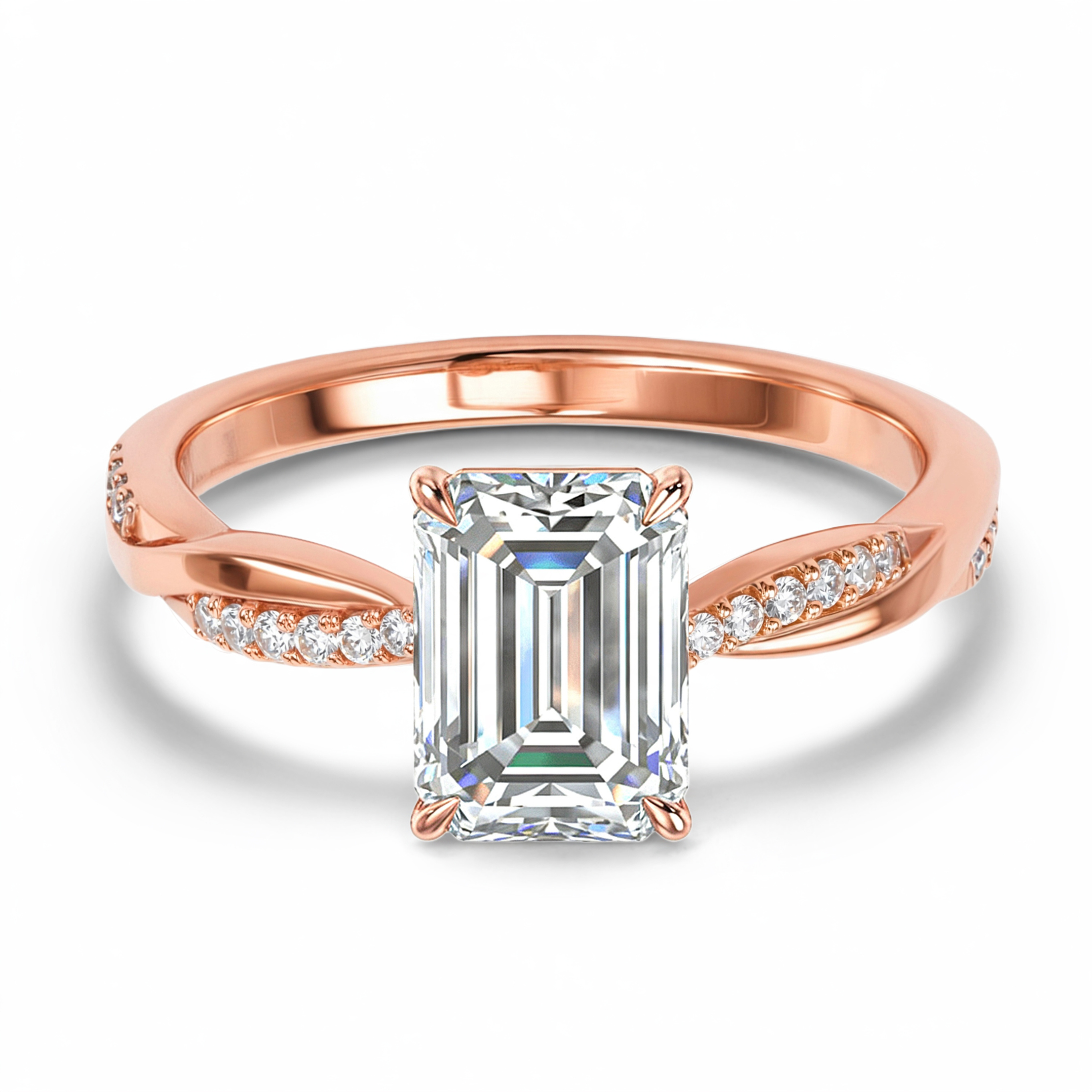 Twisted Band 1CT Emerald Cut Moissanite Ring