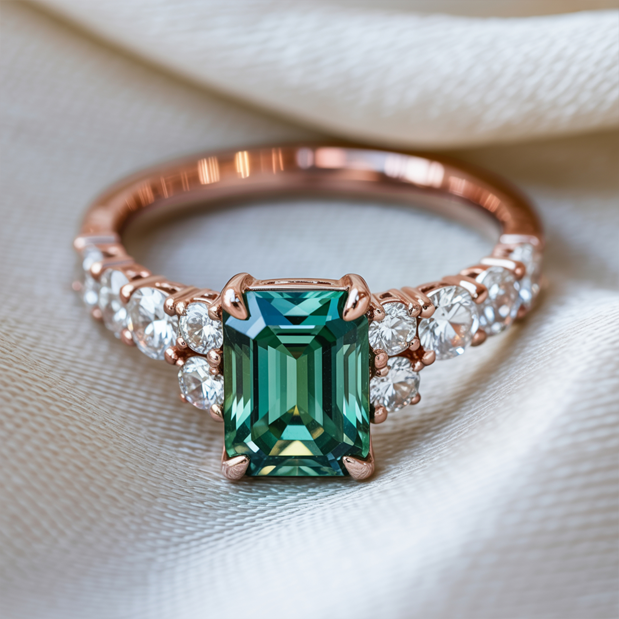 The Adelina Rae 2CT Emerald Cut Green Moissanite Ring